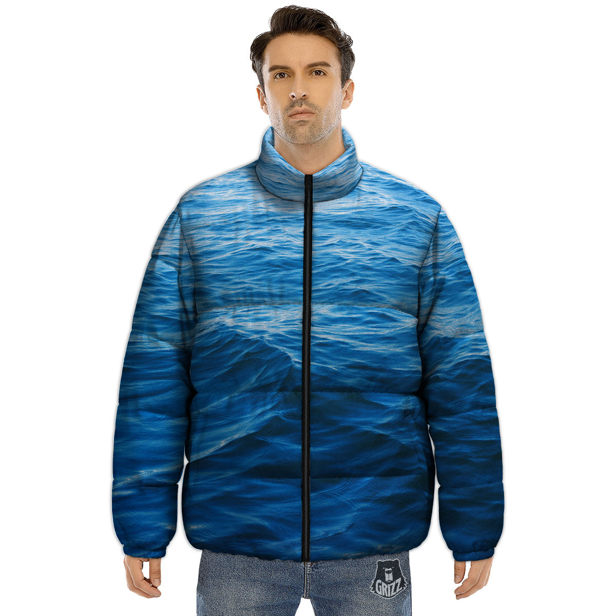 Surface Ocean Print Puffer Jacket-grizzshop