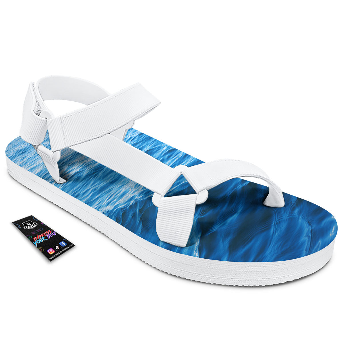 Surface Ocean Print White Open Toe Sandals-grizzshop