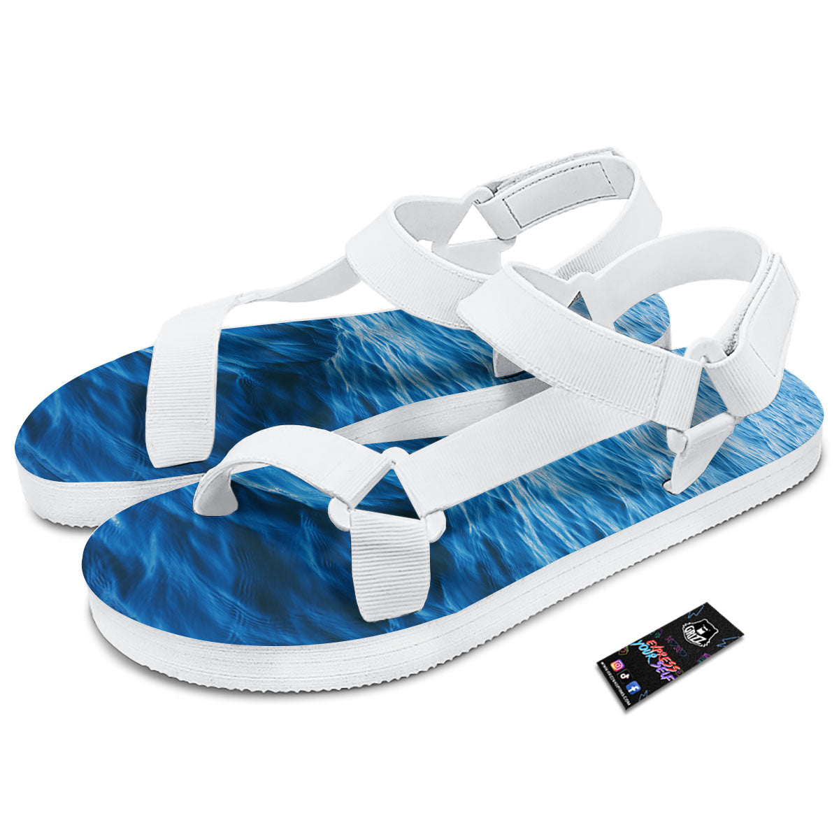 Surface Ocean Print White Open Toe Sandals-grizzshop