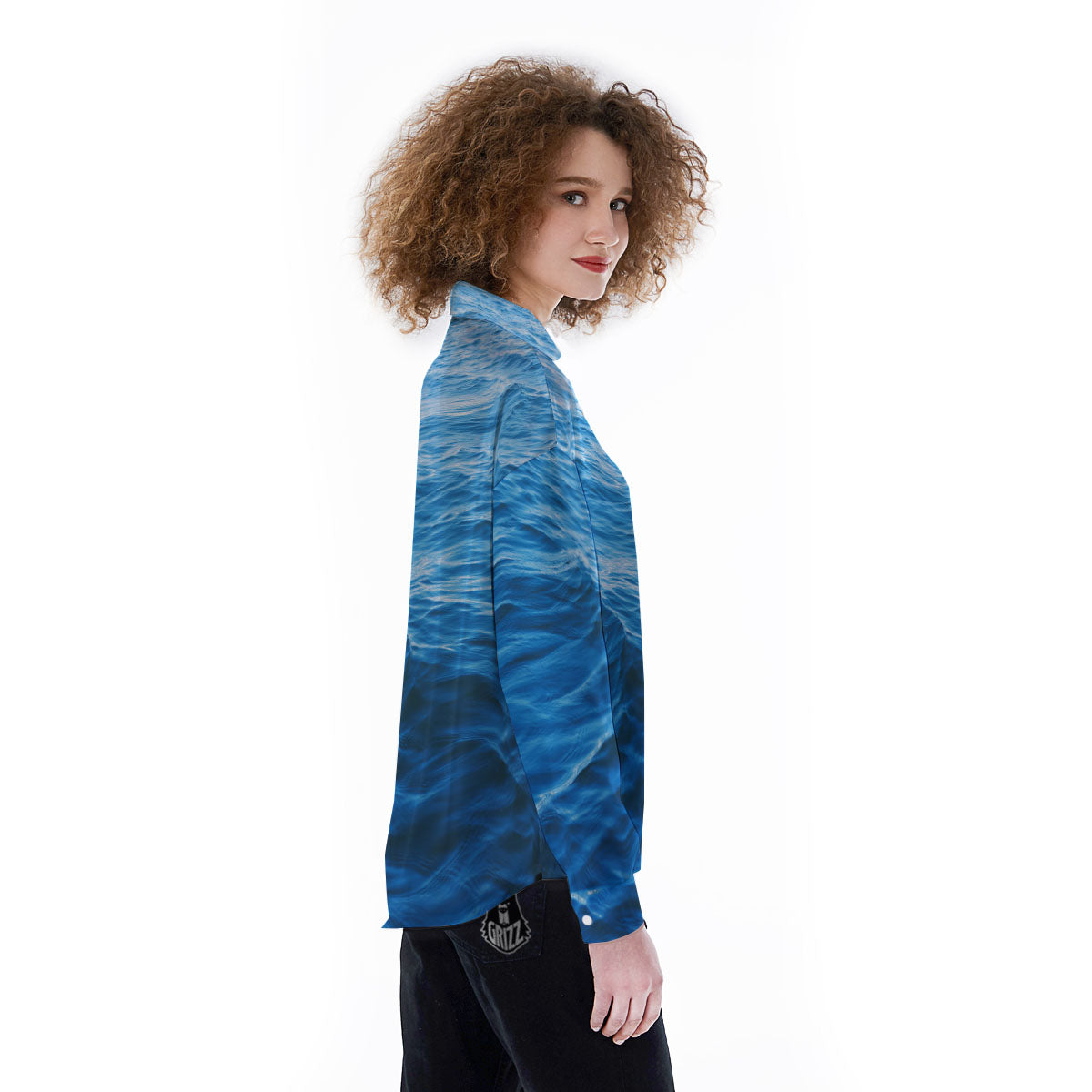 Surface Ocean Print Women's Long Sleeve Shirts-grizzshop