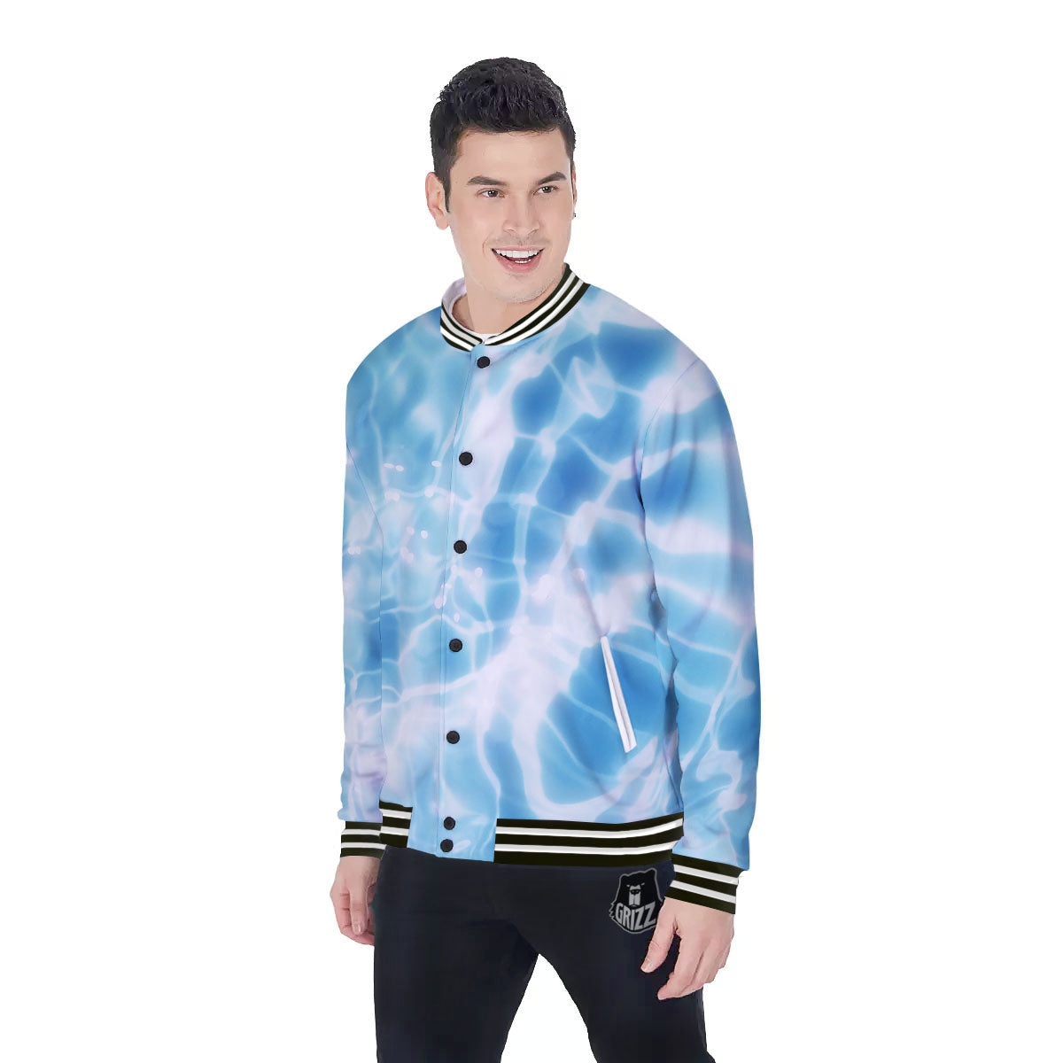 Surface Pool Water Print Baseball Jacket-grizzshop