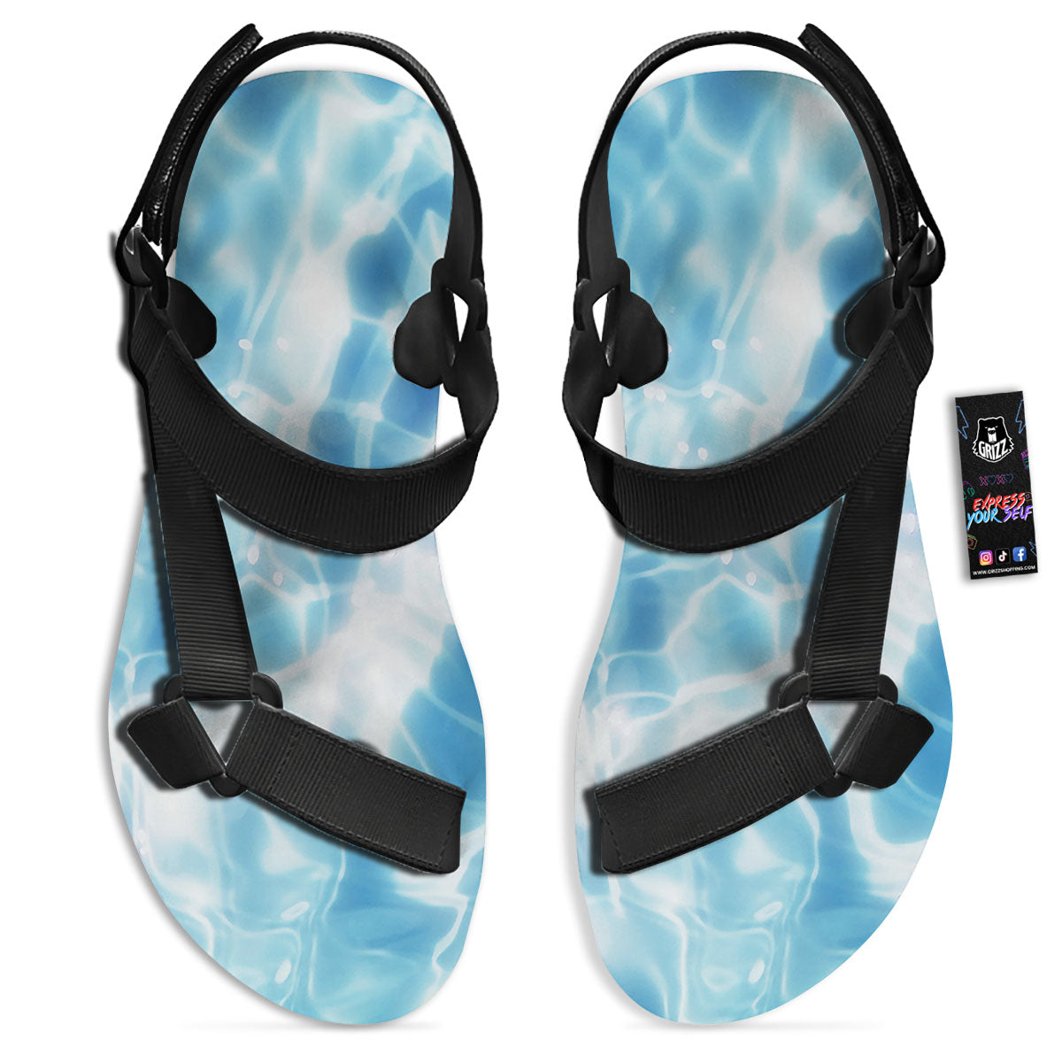 Surface Pool Water Print Black Open Toe Sandals-grizzshop