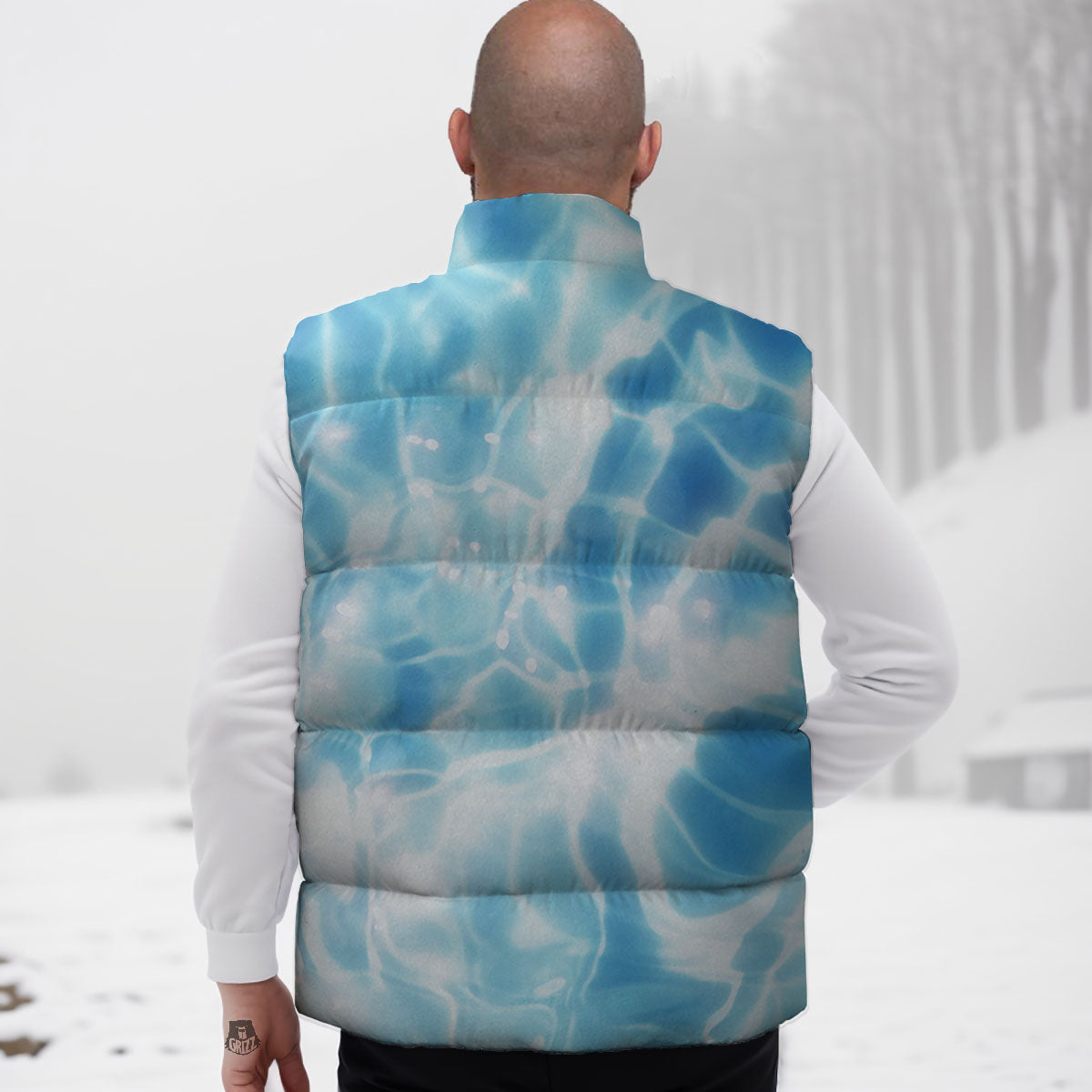 Surface Pool Water Print Down Vest-grizzshop