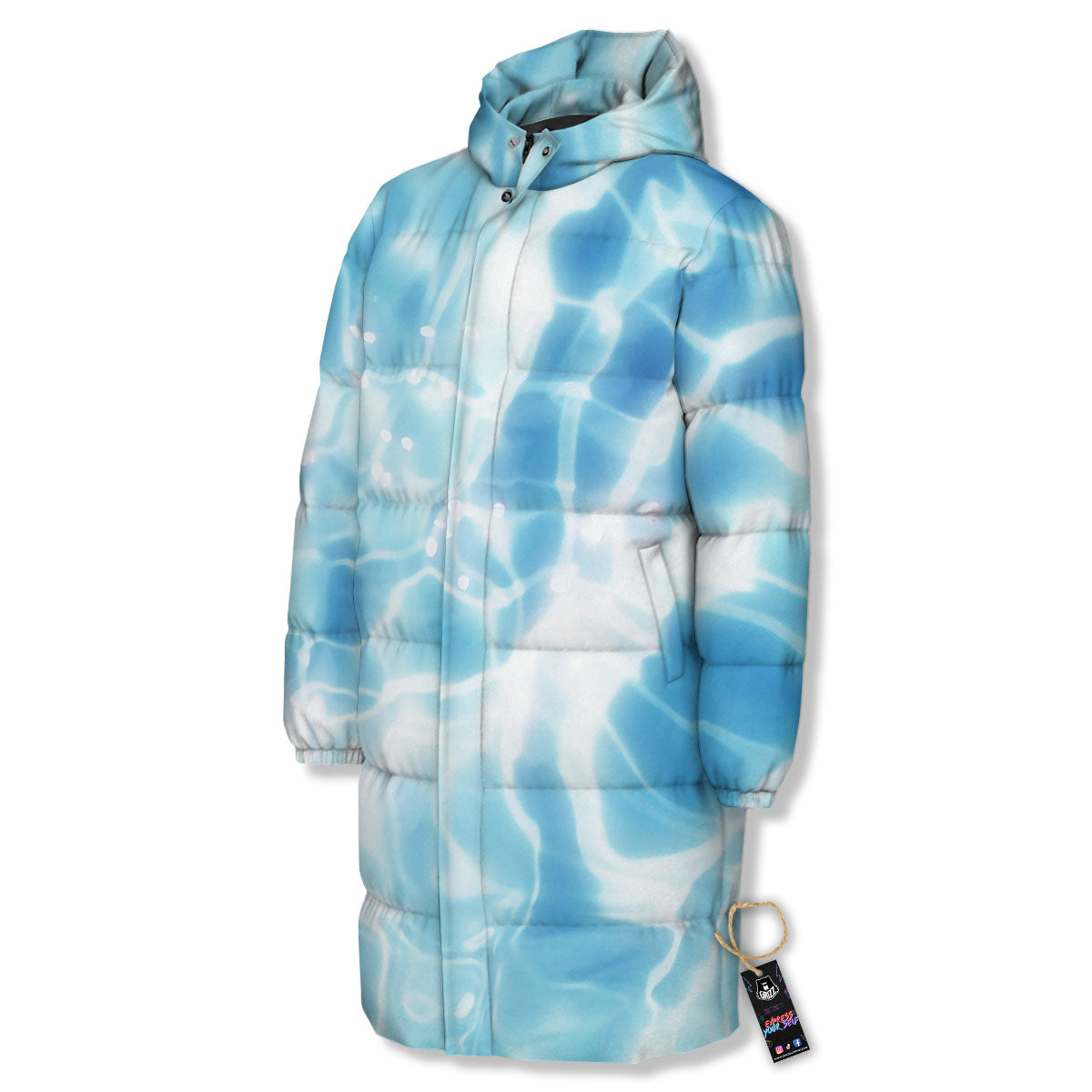 Surface Pool Water Print Long Down Jacket-grizzshop