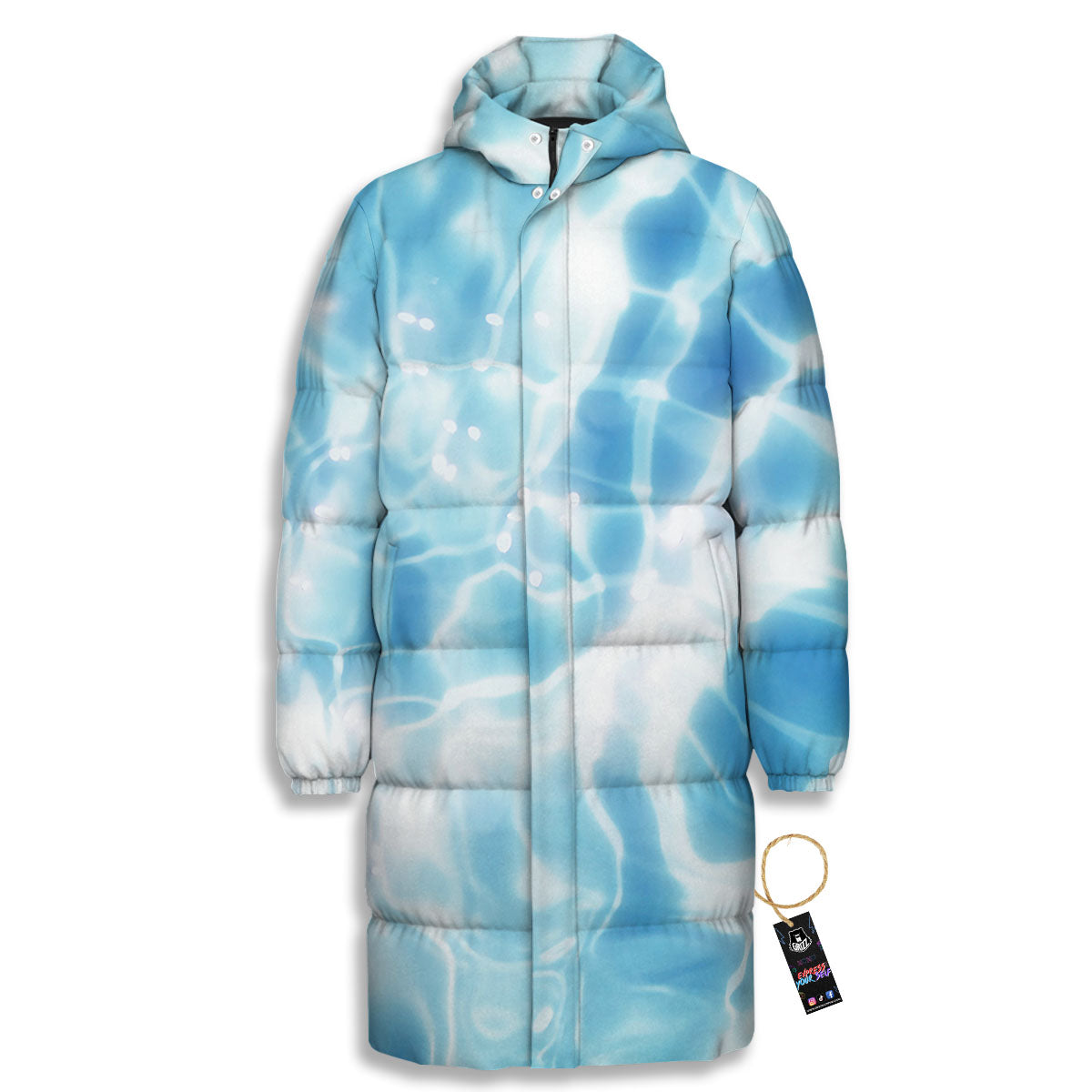 Surface Pool Water Print Long Down Jacket-grizzshop