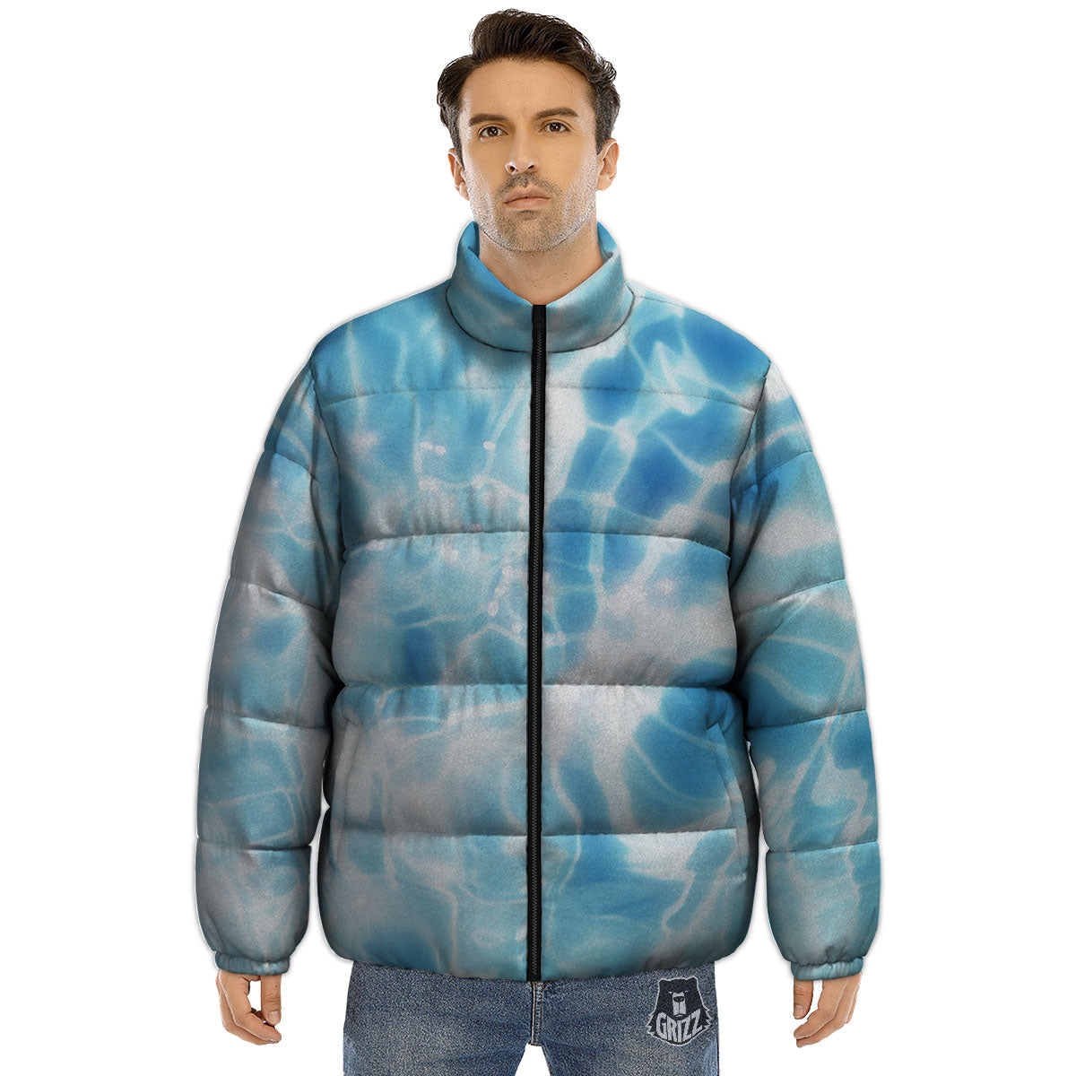 Surface Pool Water Print Puffer Jacket-grizzshop
