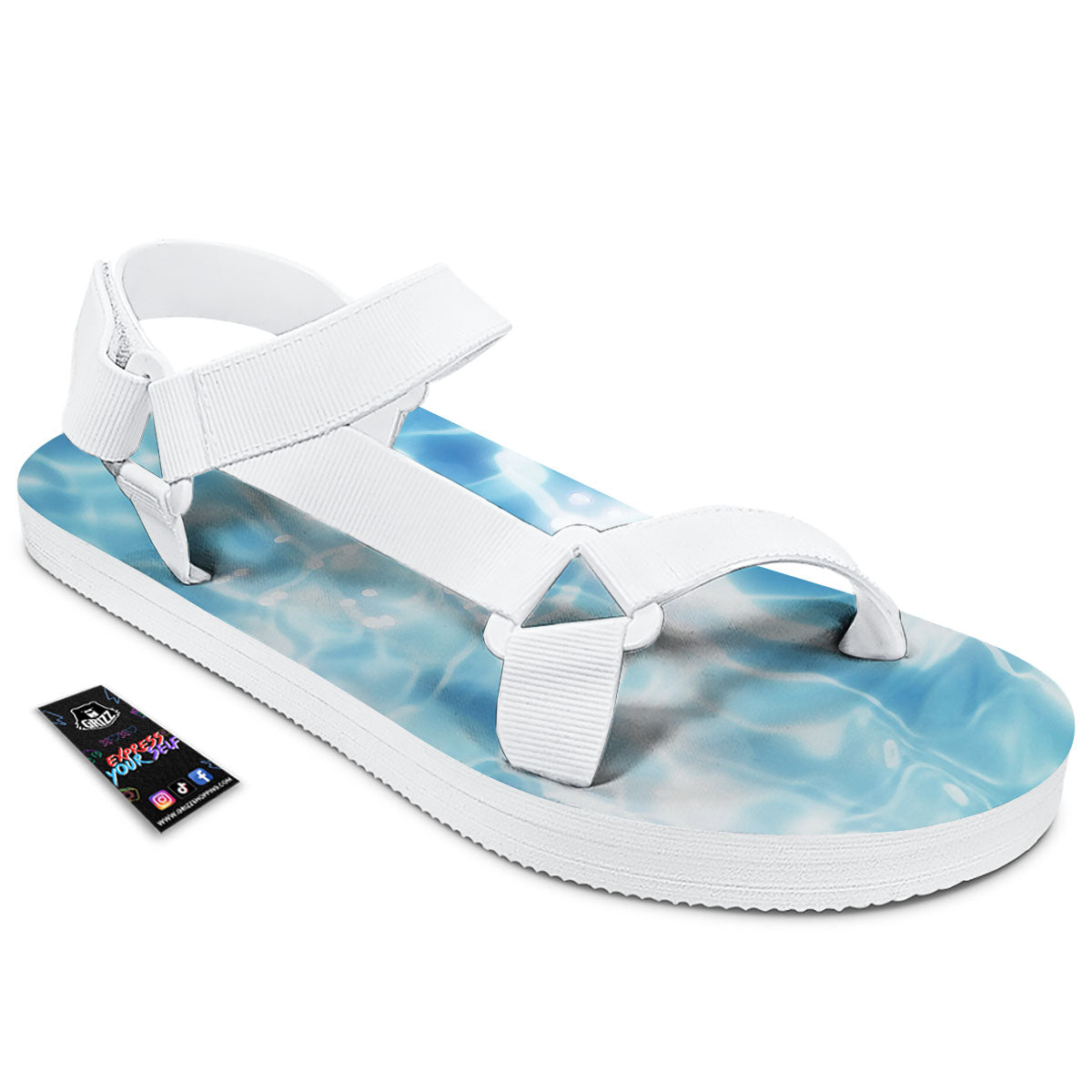 Surface Pool Water Print White Open Toe Sandals-grizzshop