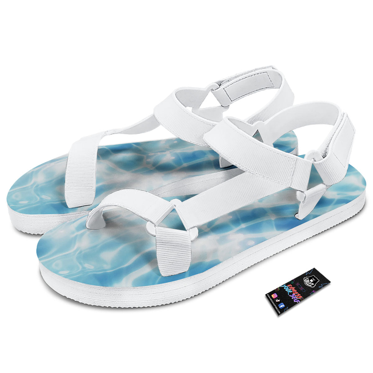 Surface Pool Water Print White Open Toe Sandals-grizzshop