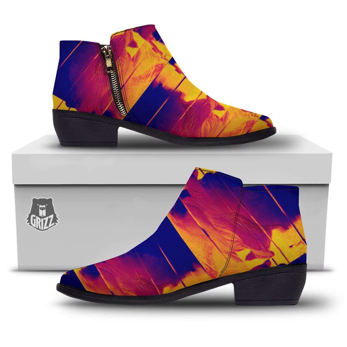 Surface Psychedelic Print Pattern Ankle Boots-grizzshop