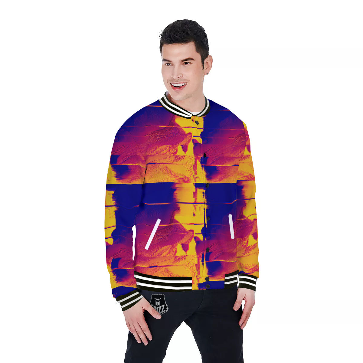 Surface Psychedelic Print Pattern Baseball Jacket-grizzshop