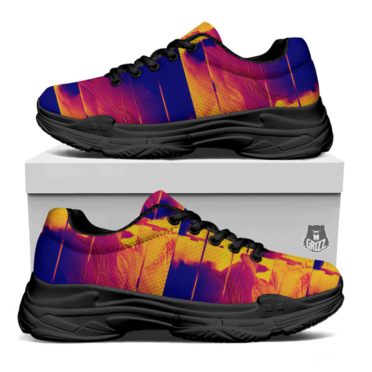 Surface Psychedelic Print Pattern Black Chunky Shoes-grizzshop