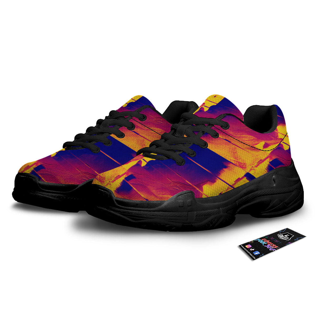 Surface Psychedelic Print Pattern Black Chunky Shoes-grizzshop