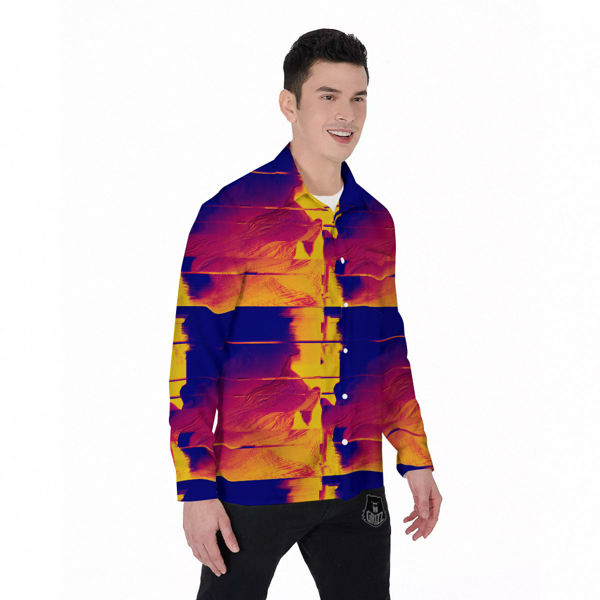 Surface Psychedelic Print Pattern Men's Long Sleeve Shirts-grizzshop