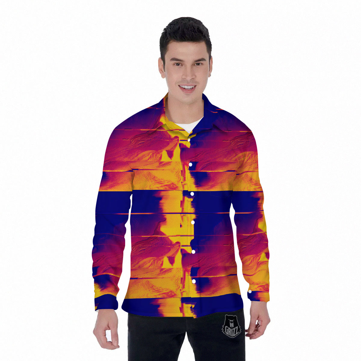 Surface Psychedelic Print Pattern Men's Long Sleeve Shirts-grizzshop