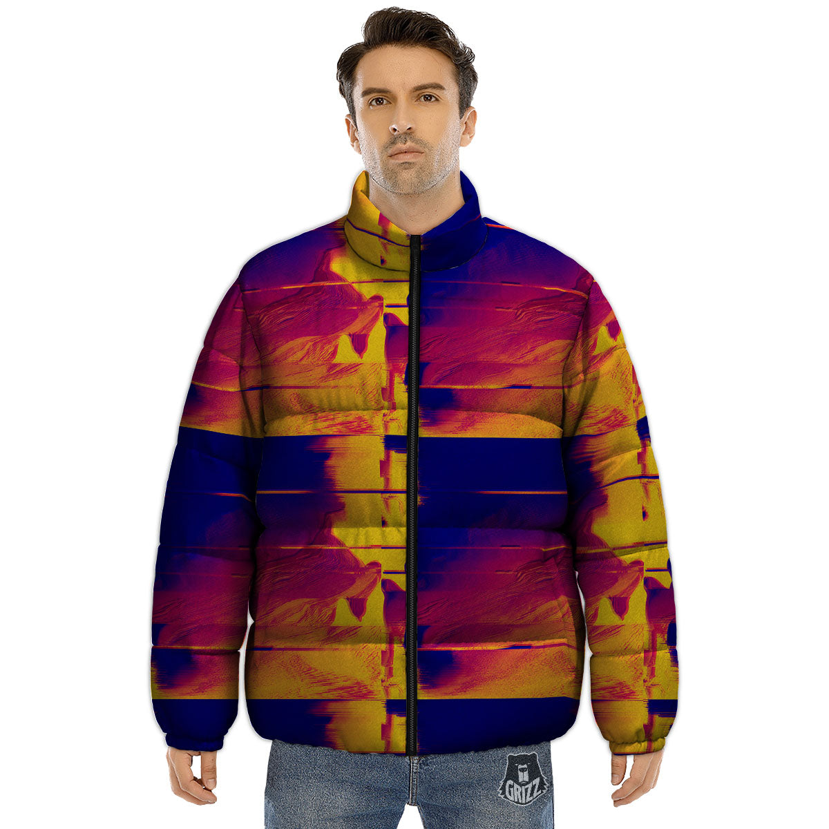 Surface Psychedelic Print Pattern Puffer Jacket-grizzshop