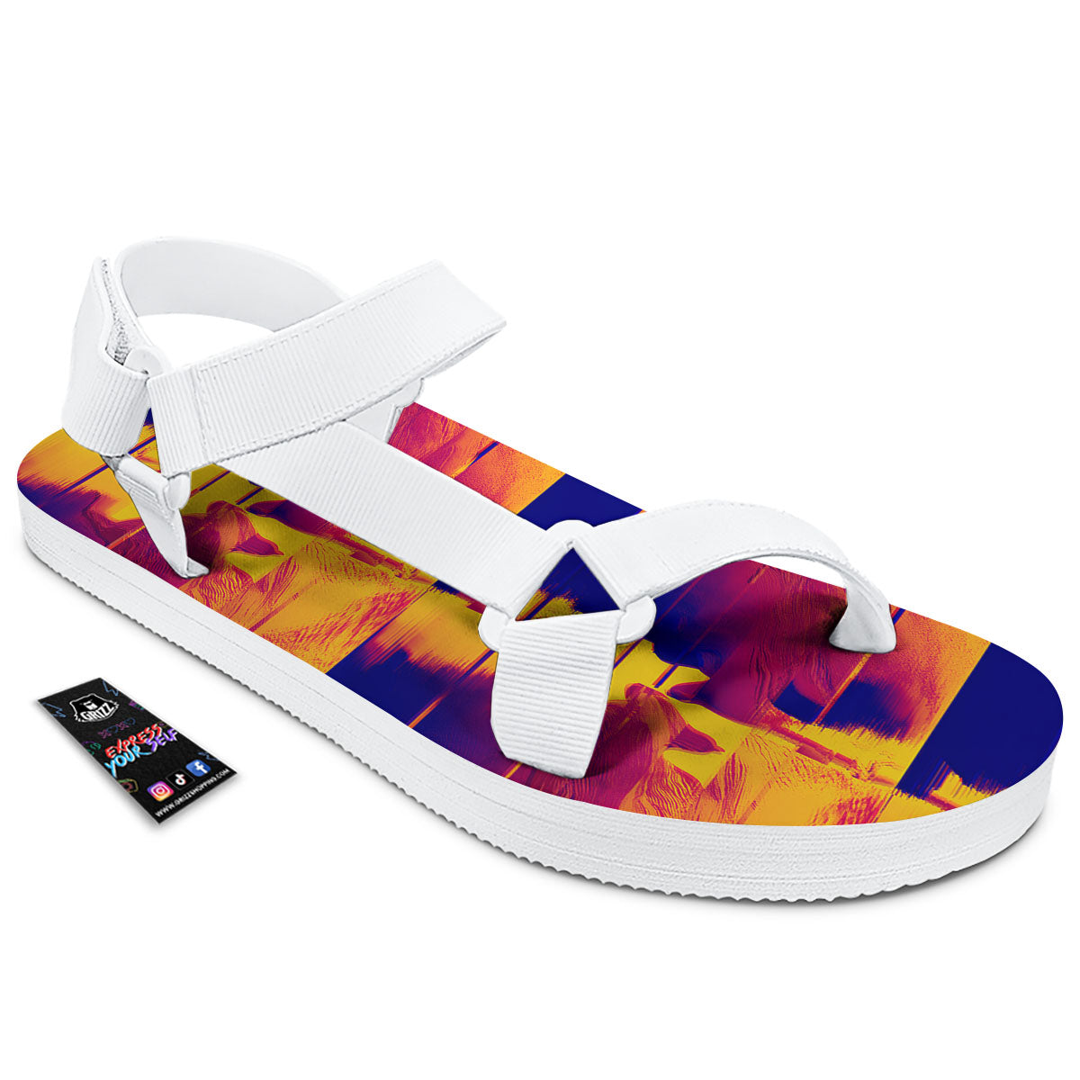 Surface Psychedelic Print Pattern White Open Toe Sandals-grizzshop