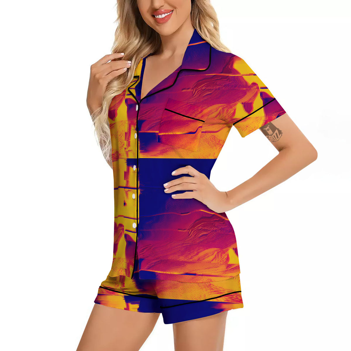 Surface Psychedelic Print Pattern Women Silk Pajamas-grizzshop
