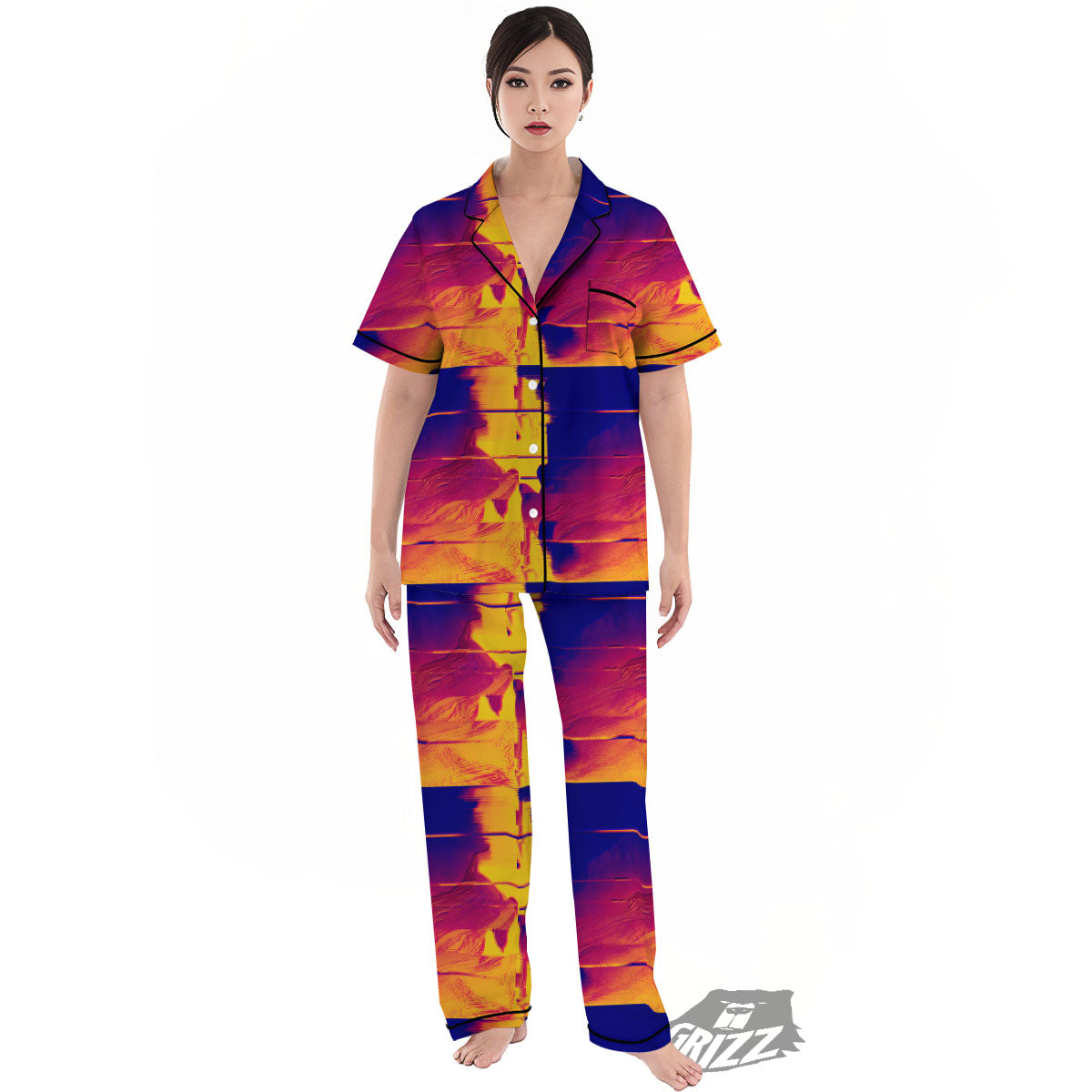 Surface Psychedelic Print Pattern Women's Pajamas Set-grizzshop