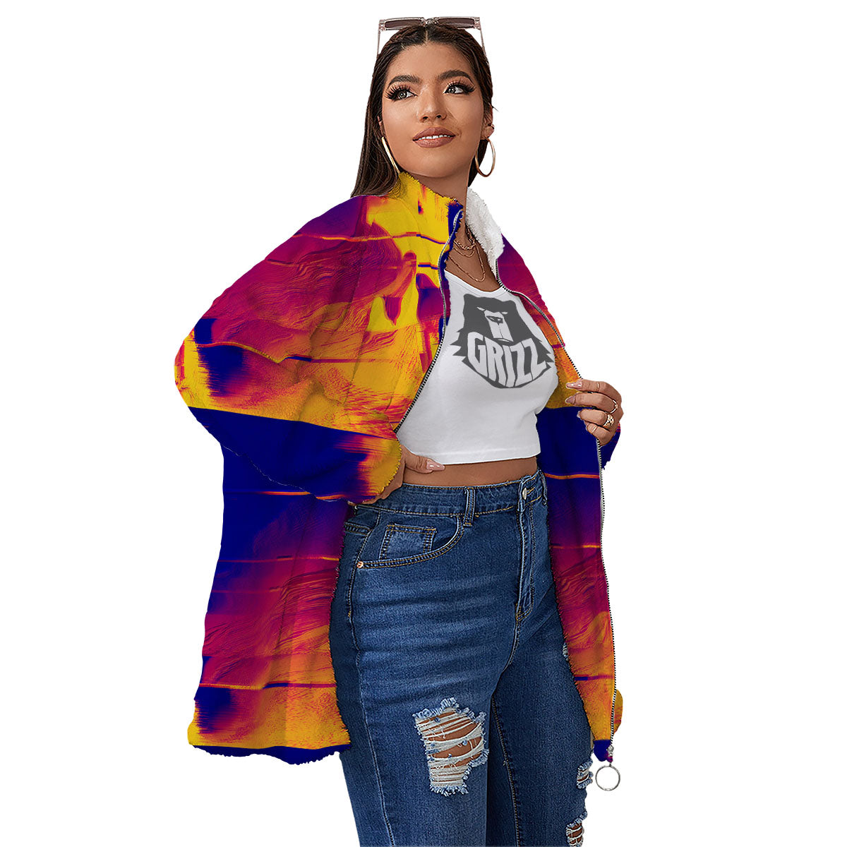 Surface Psychedelic Print Pattern Women's Sherpa Jacket-grizzshop