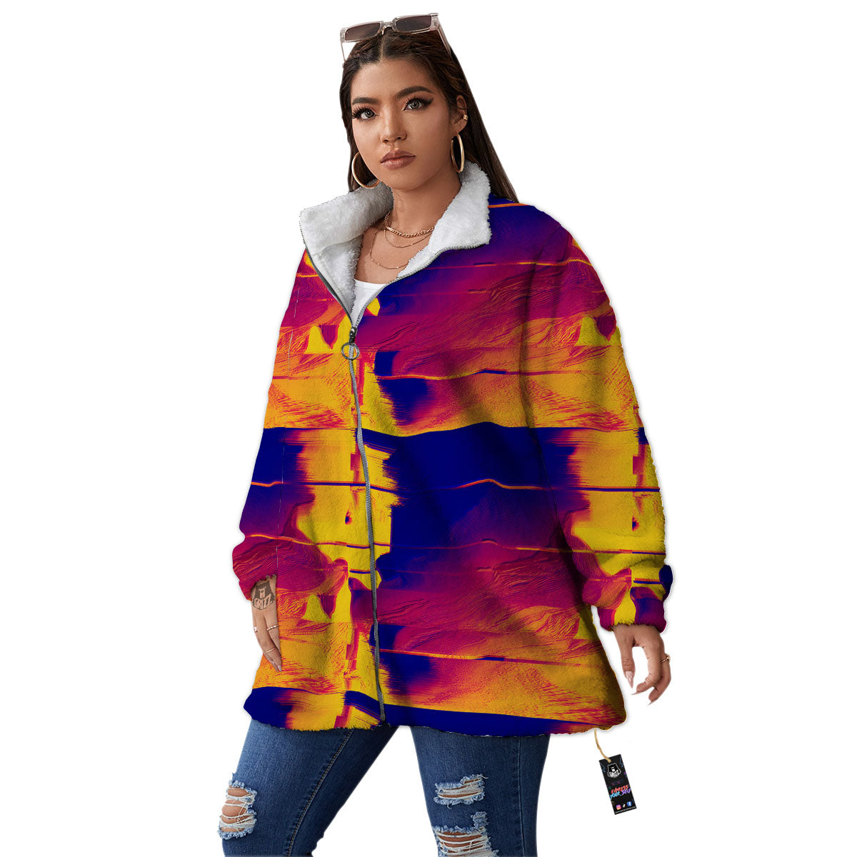 Surface Psychedelic Print Pattern Women's Sherpa Jacket-grizzshop