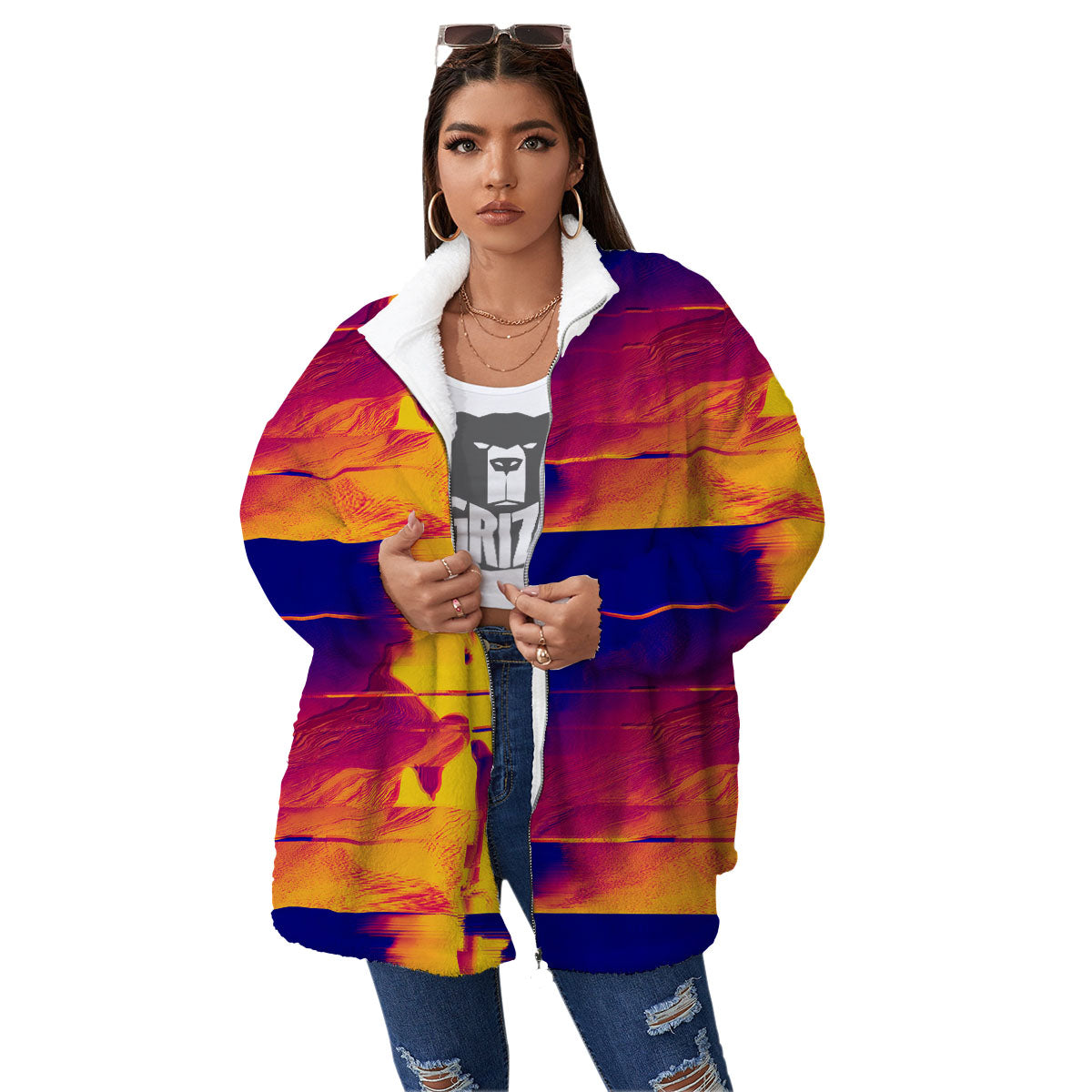 Surface Psychedelic Print Pattern Women's Sherpa Jacket-grizzshop