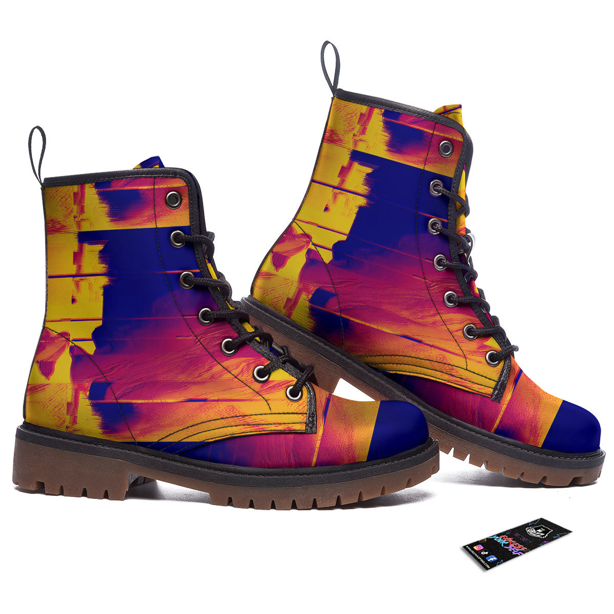 Surface Psychedelic Print Pattern Work Boots-grizzshop
