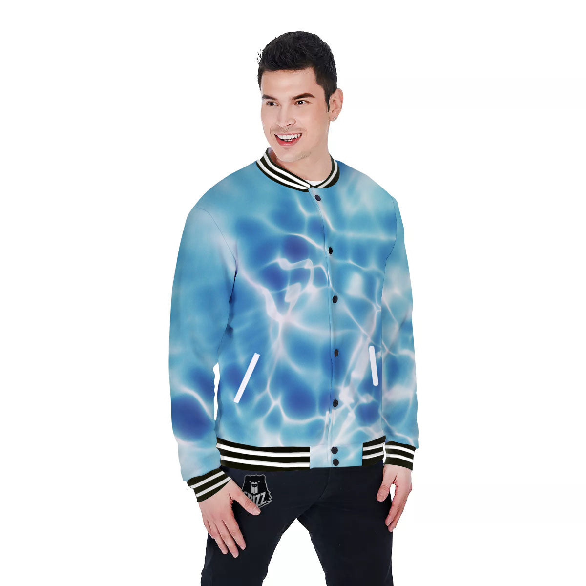 Surface Sea Water Print Baseball Jacket-grizzshop