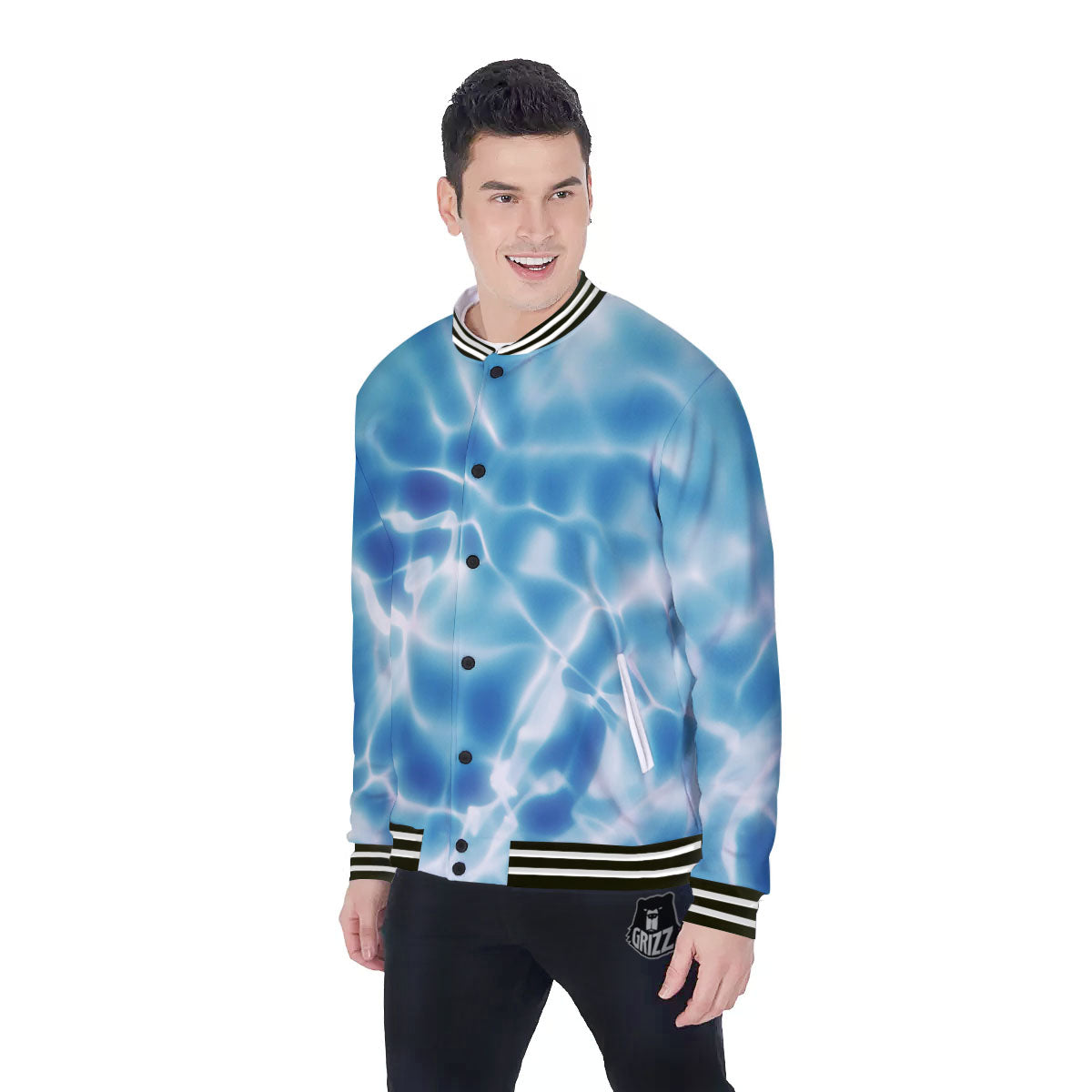 Surface Sea Water Print Baseball Jacket-grizzshop