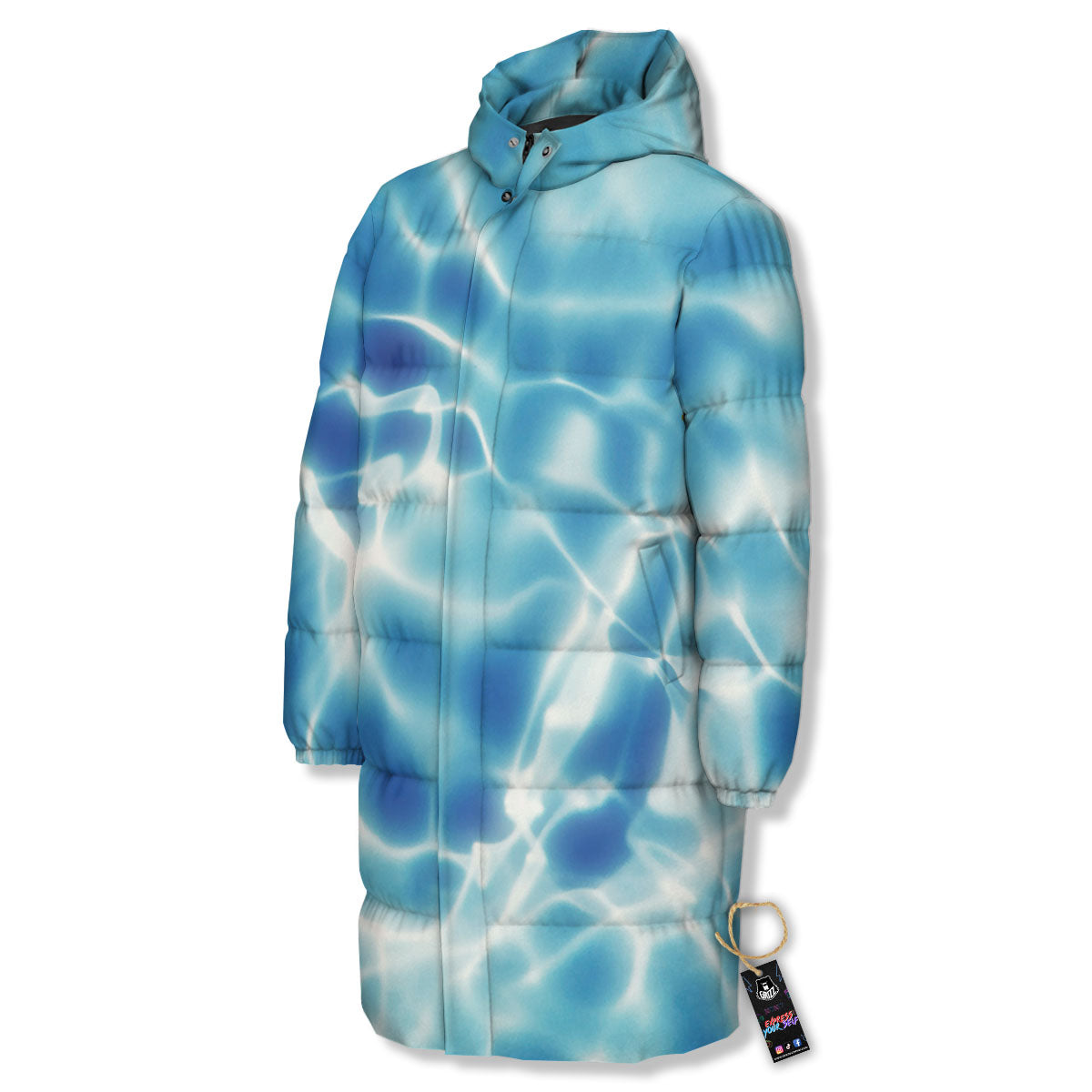 Surface Sea Water Print Long Down Jacket-grizzshop