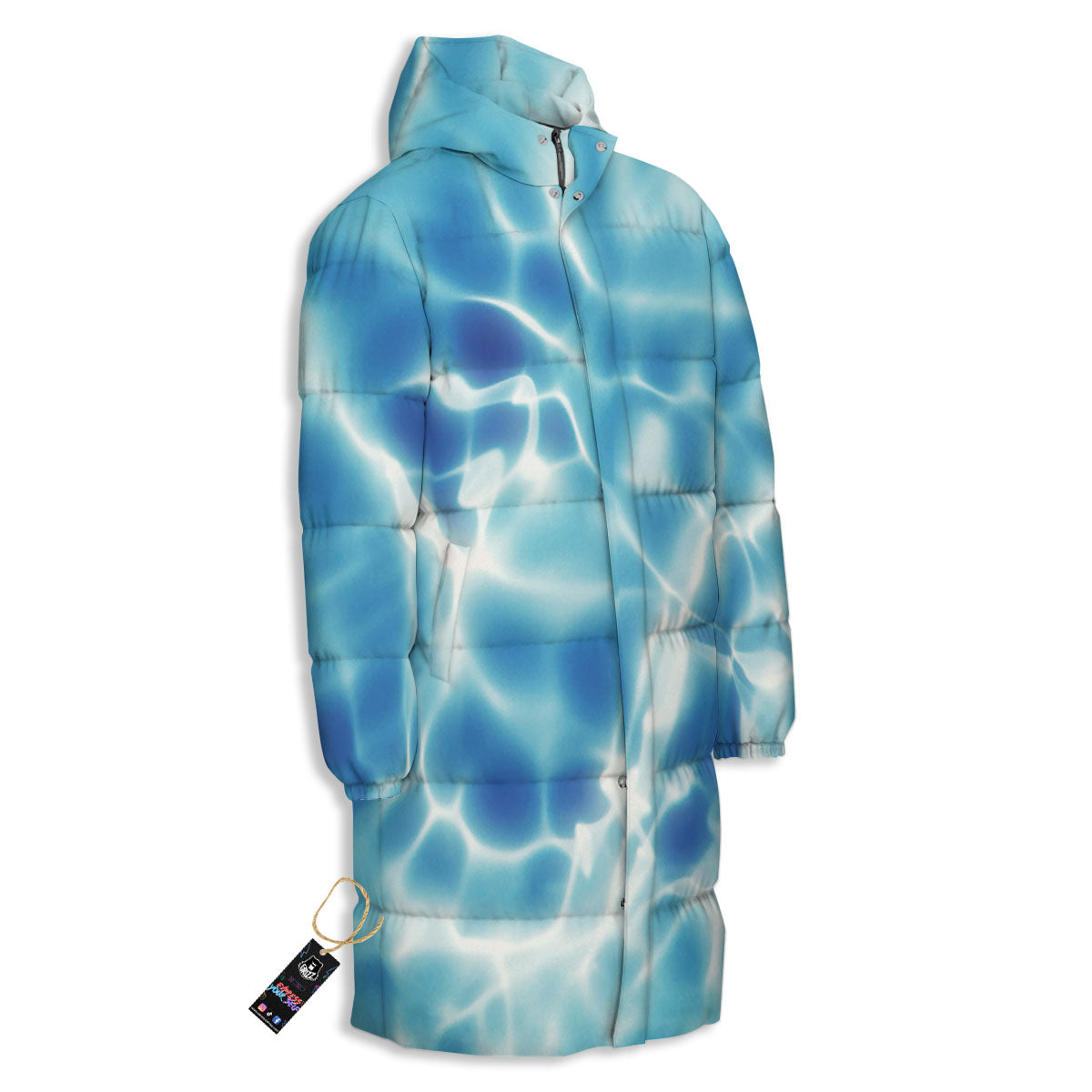 Surface Sea Water Print Long Down Jacket-grizzshop