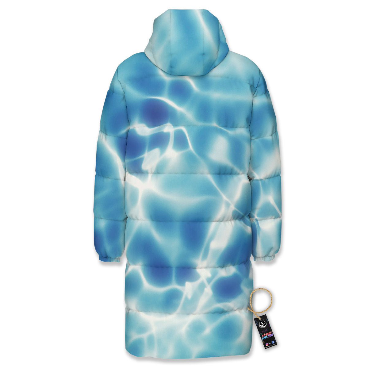 Surface Sea Water Print Long Down Jacket-grizzshop