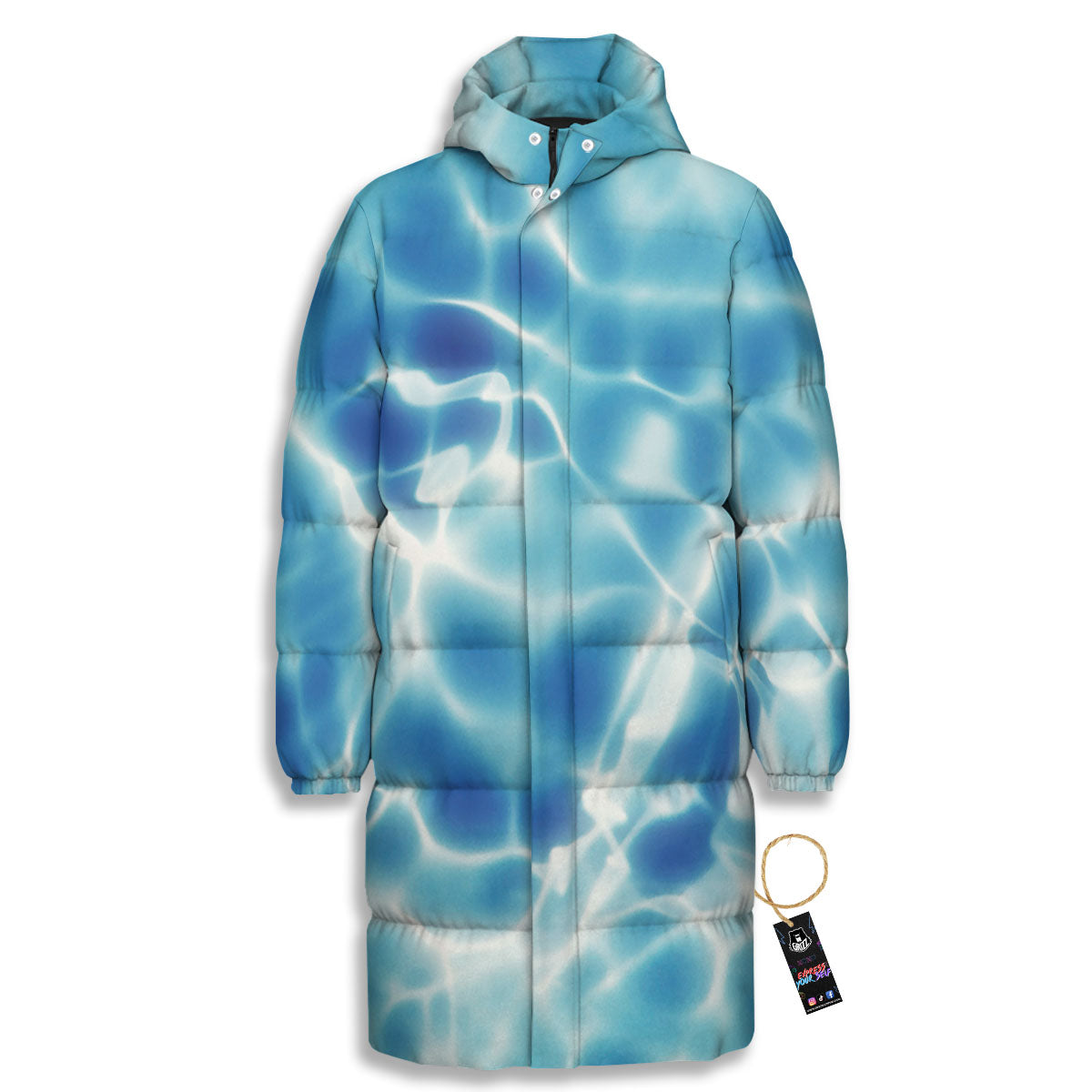 Surface Sea Water Print Long Down Jacket-grizzshop