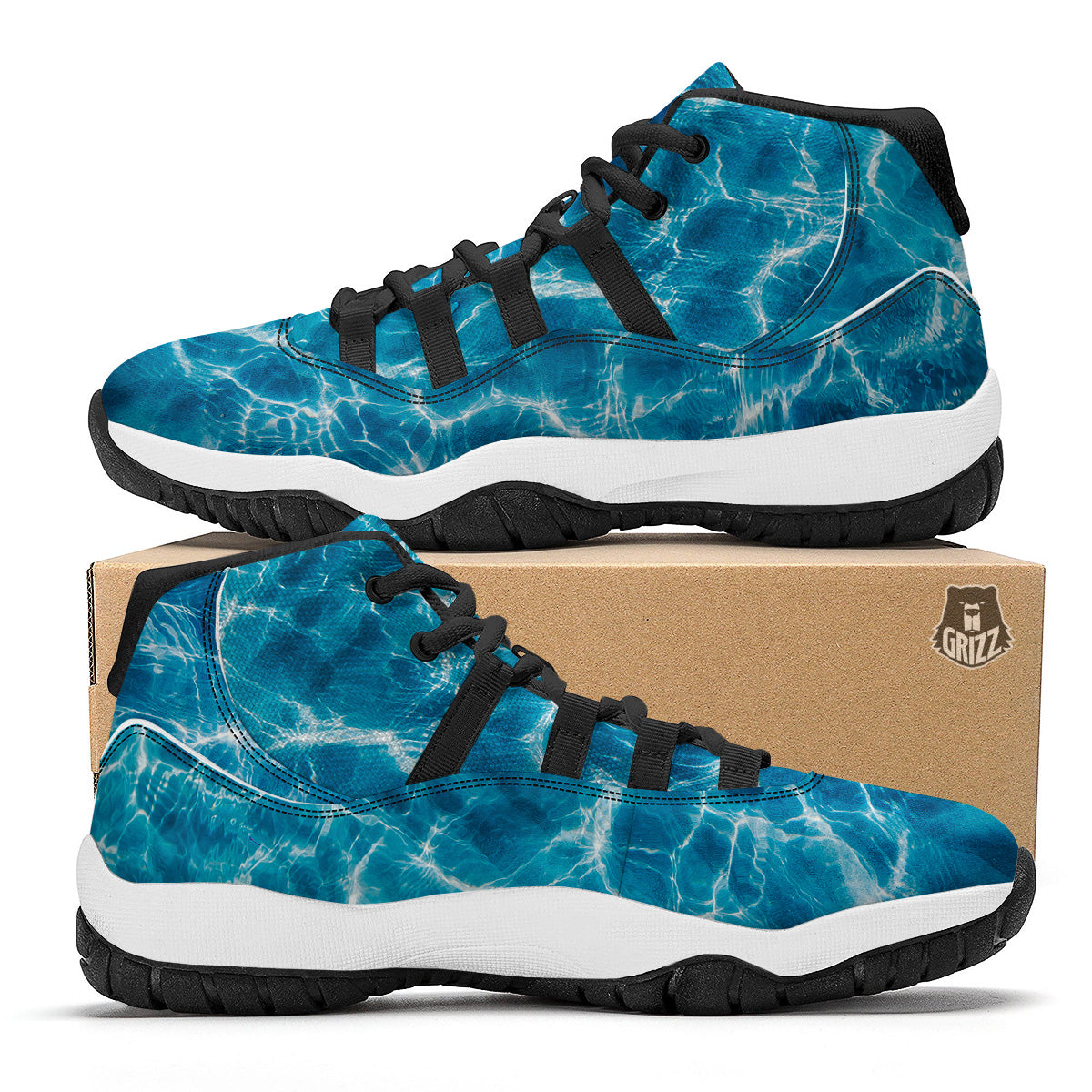 Surface Water Blue Print Black Bball Shoes-grizzshop
