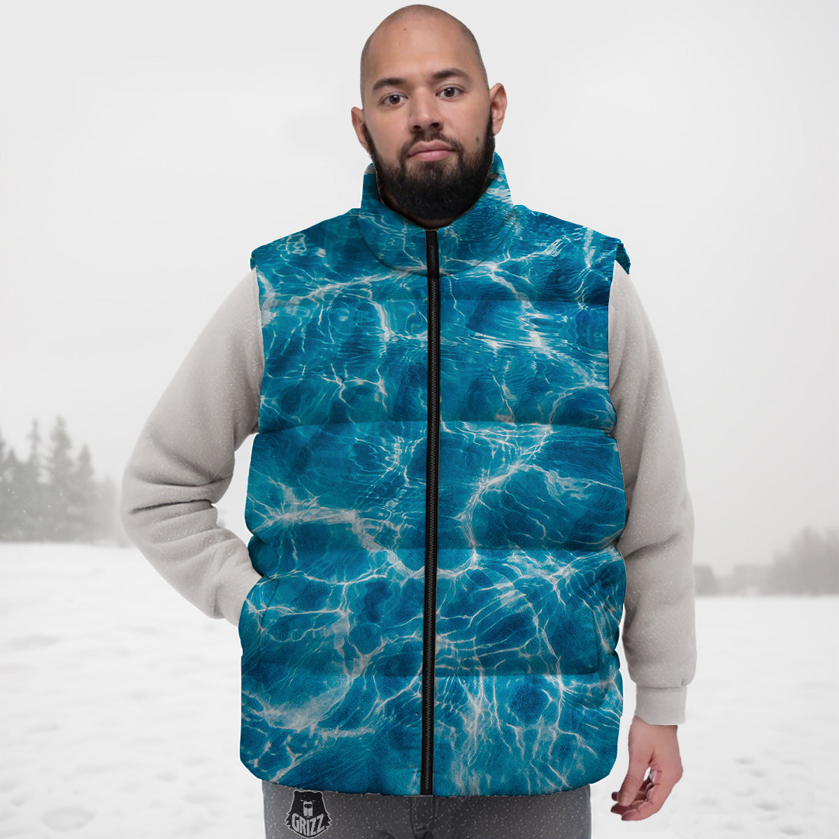 Surface Water Blue Print Down Vest-grizzshop