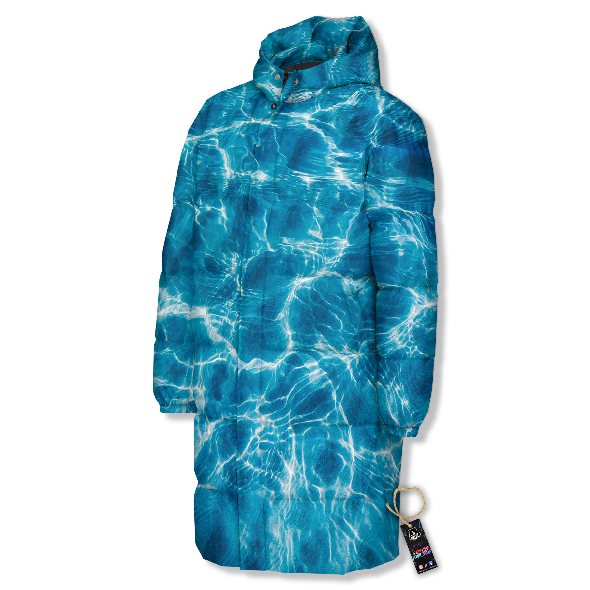 Surface Water Blue Print Long Down Jacket-grizzshop