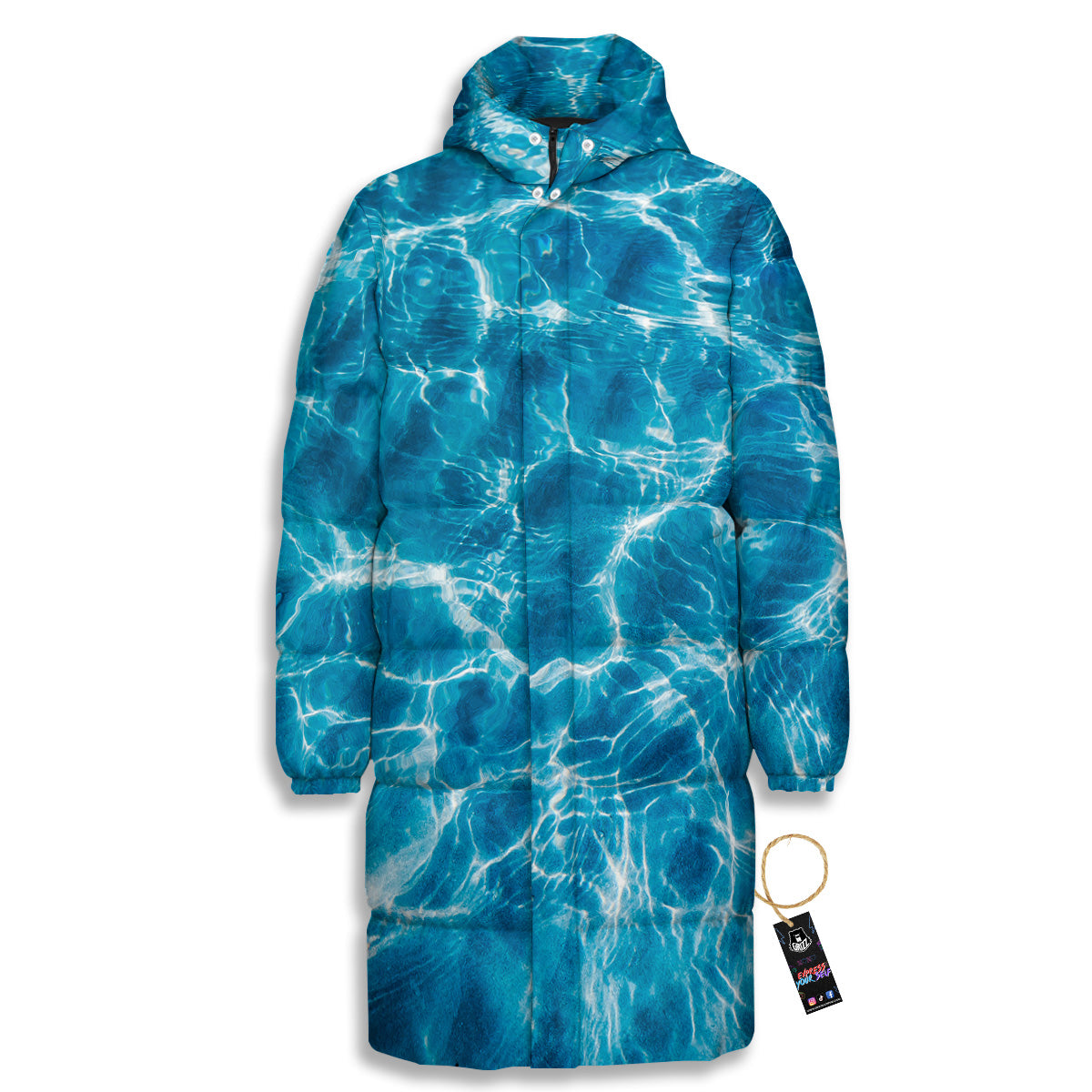 Surface Water Blue Print Long Down Jacket-grizzshop