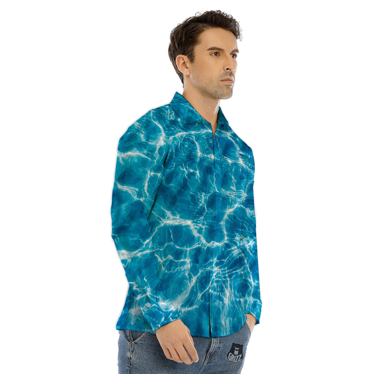 Surface Water Blue Print Men's Dress Shirts-grizzshop