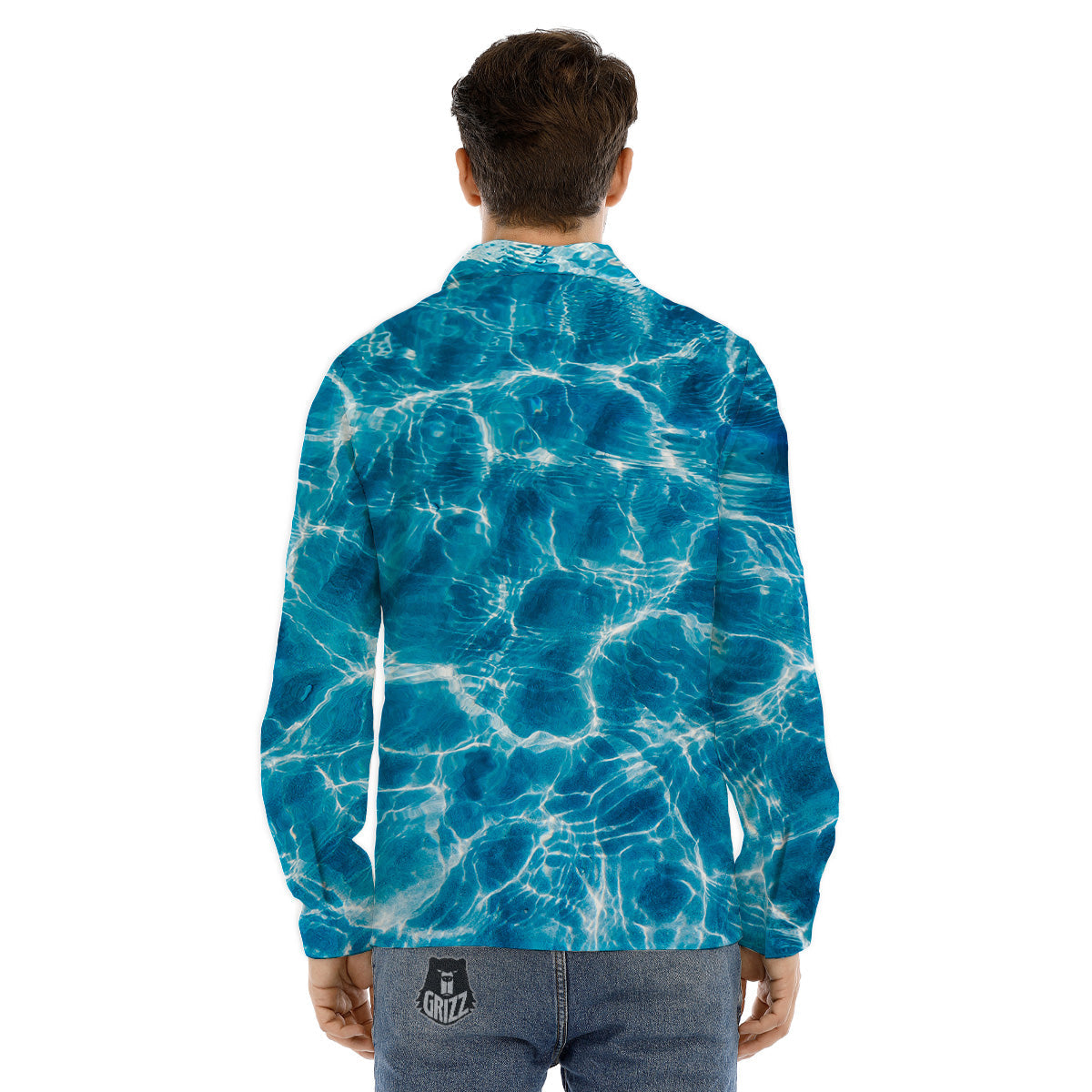 Surface Water Blue Print Men's Dress Shirts-grizzshop