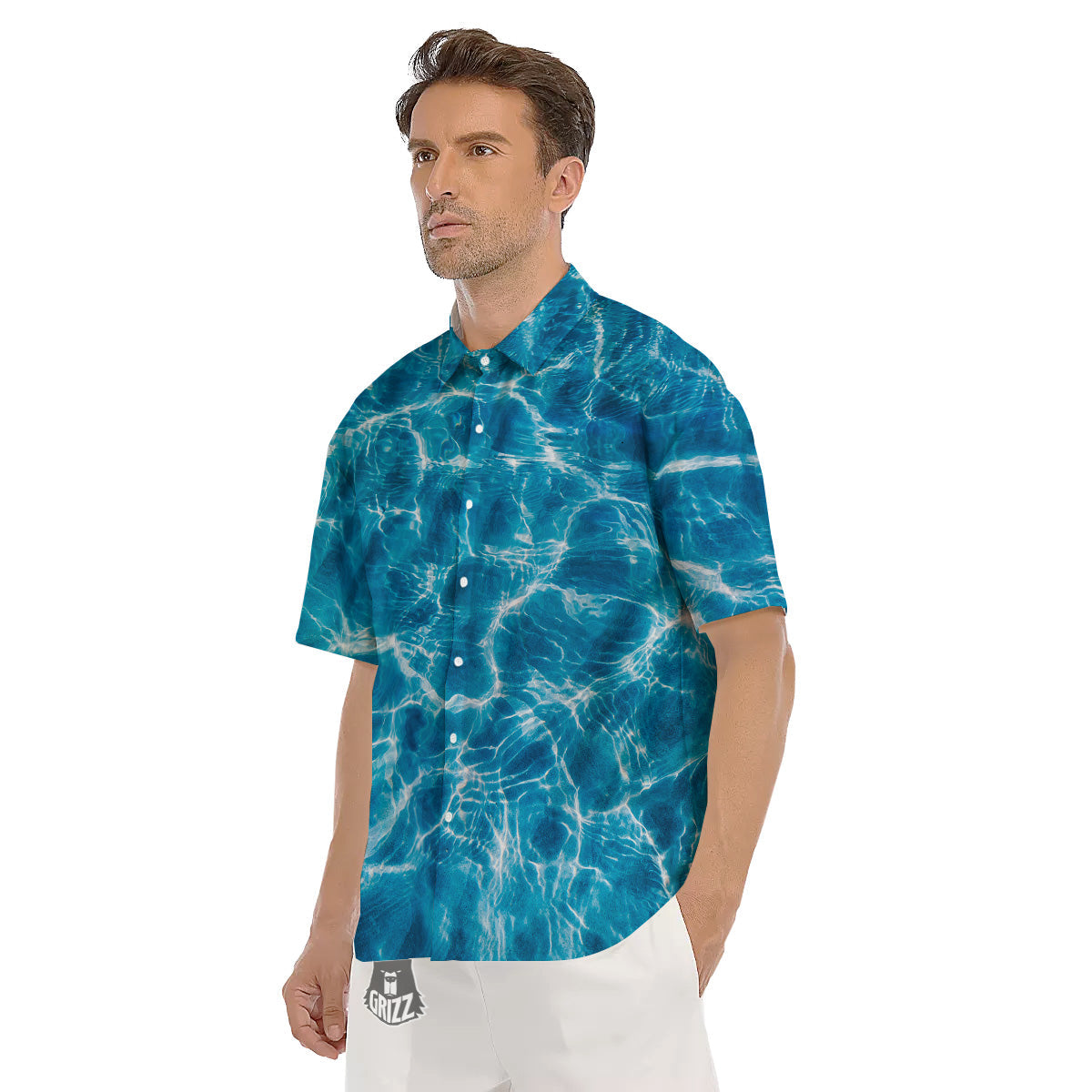 Surface Water Blue Print Men's Short Sleeve Shirts-grizzshop