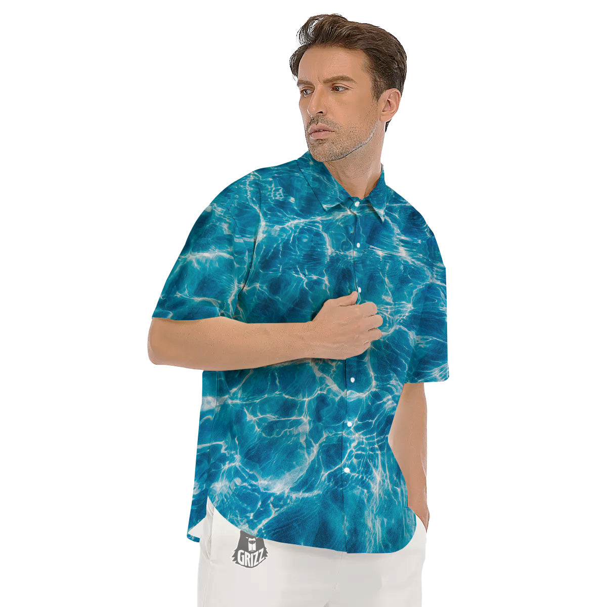 Surface Water Blue Print Men's Short Sleeve Shirts-grizzshop