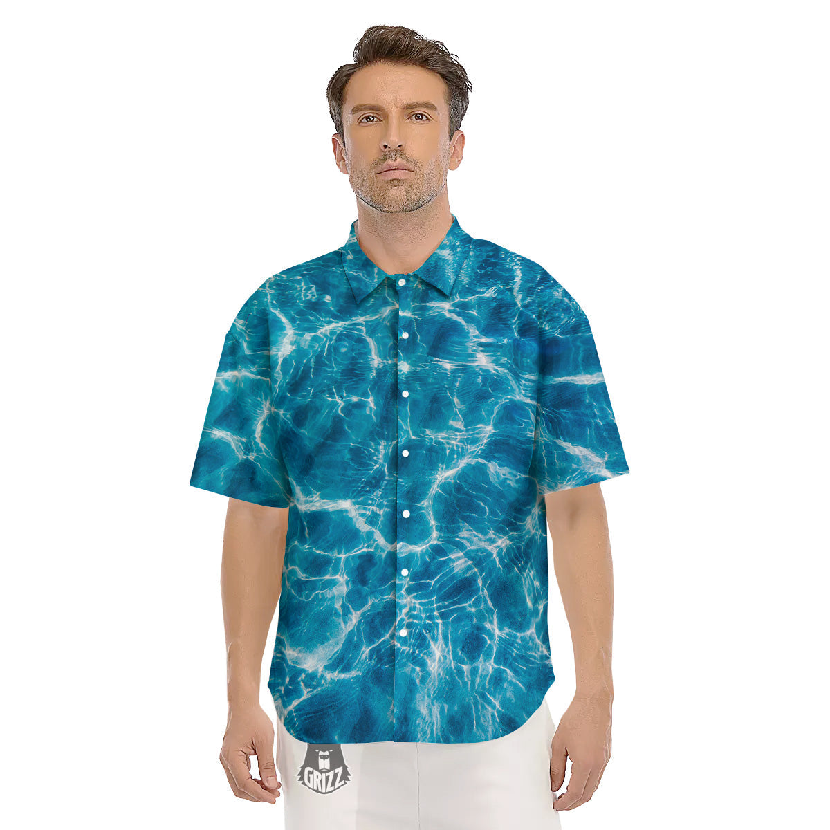 Surface Water Blue Print Men's Short Sleeve Shirts-grizzshop