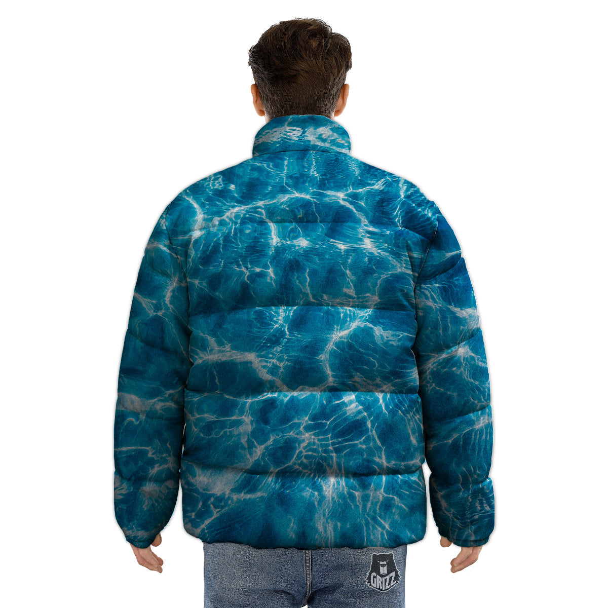 Surface Water Blue Print Puffer Jacket-grizzshop