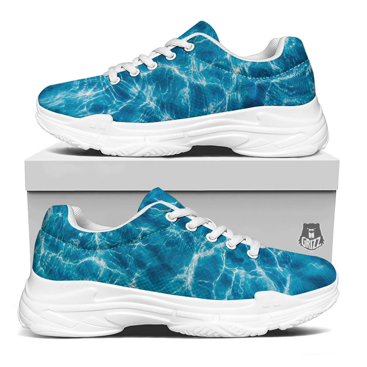 Surface Water Blue Print White Chunky Shoes-grizzshop