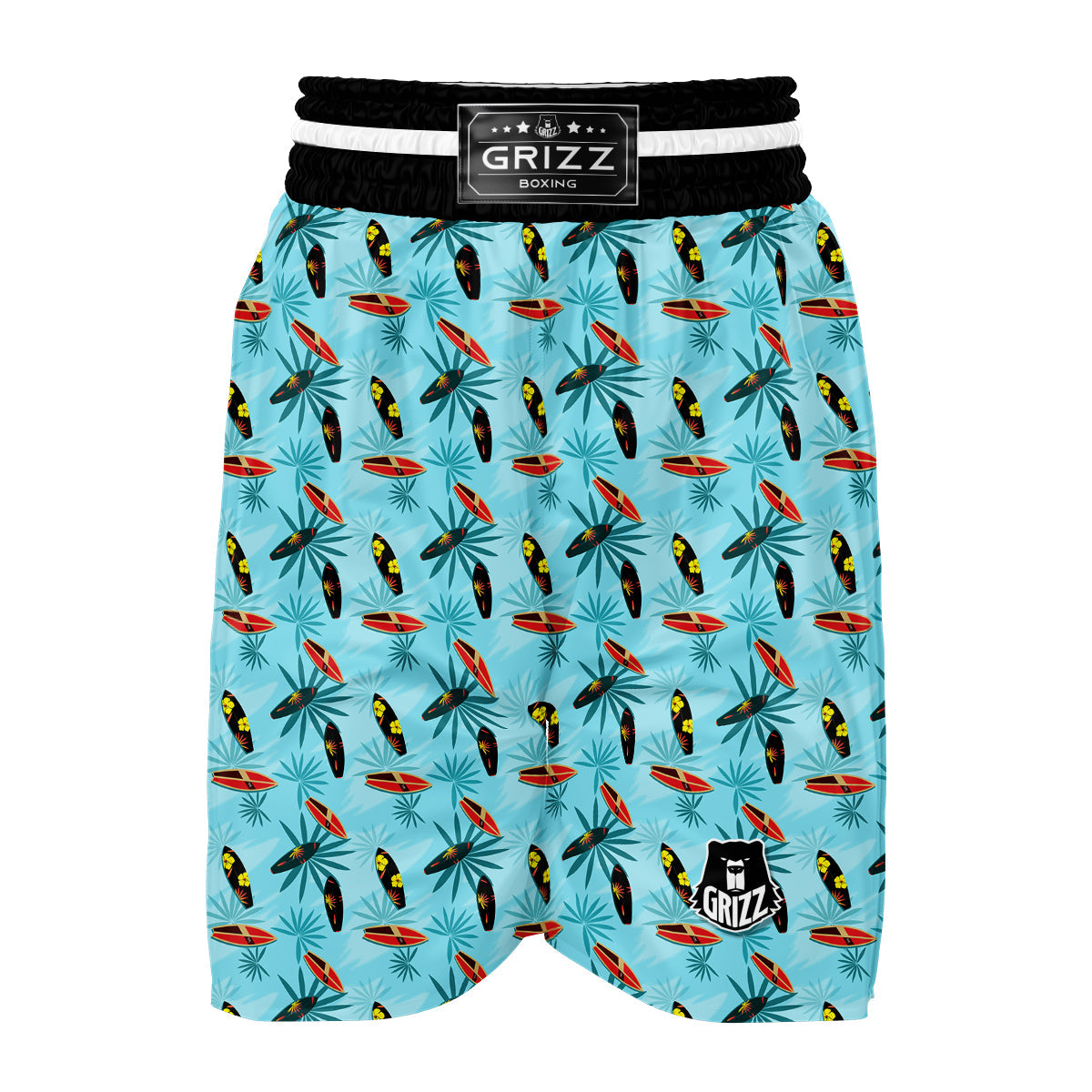 Surfboard Hibiscus Print Pattern Boxing Shorts-grizzshop