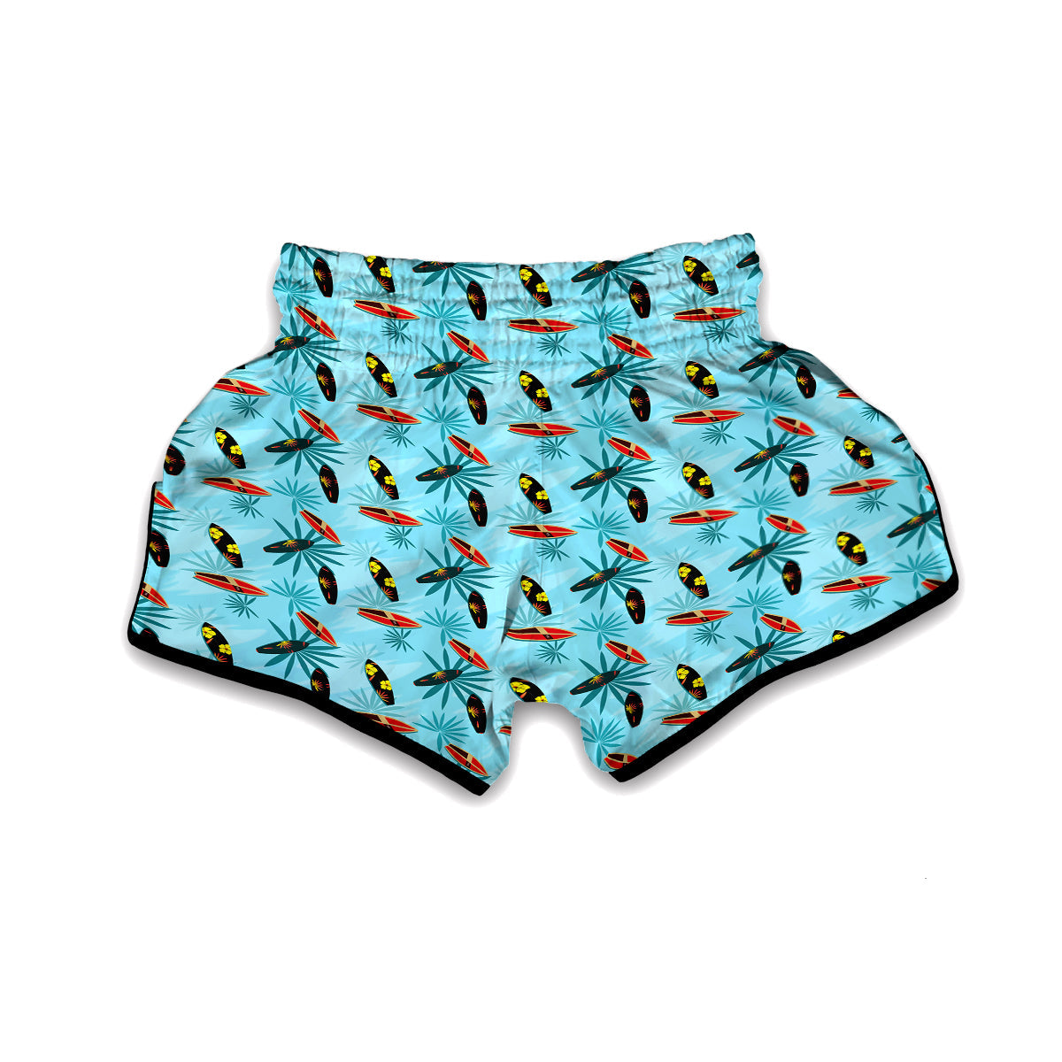 Surfboard Hibiscus Print Pattern Muay Thai Boxing Shorts-grizzshop