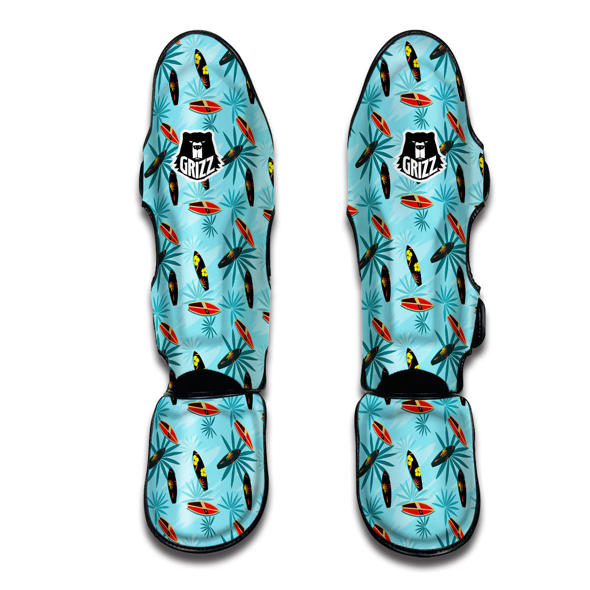 Surfboard Hibiscus Print Pattern Muay Thai Shin Guards-grizzshop