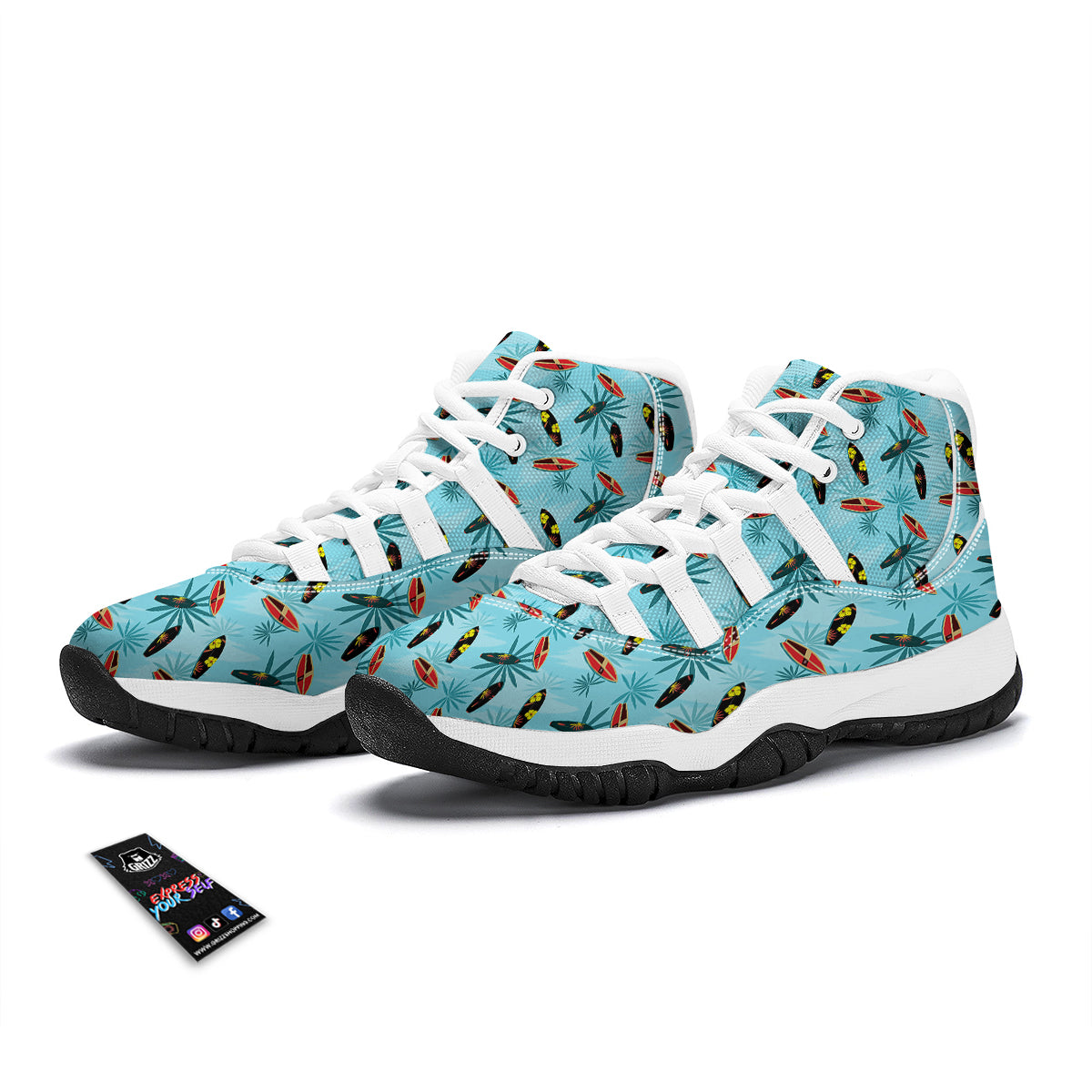 Surfboard Hibiscus Print Pattern White Bball Shoes-grizzshop