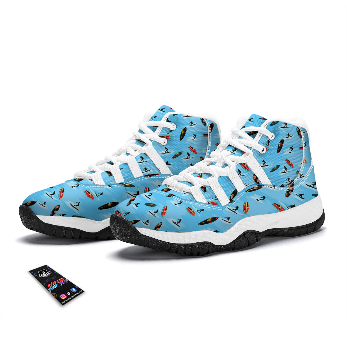 Surfboard Sport Print Pattern White Bball Shoes-grizzshop