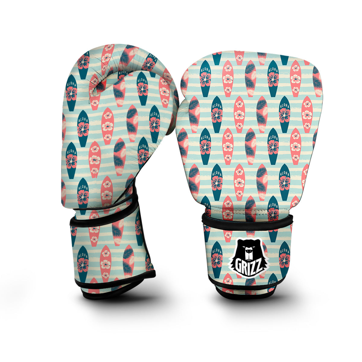 Surfboard Vintage Striped Print Pattern Boxing Gloves-grizzshop