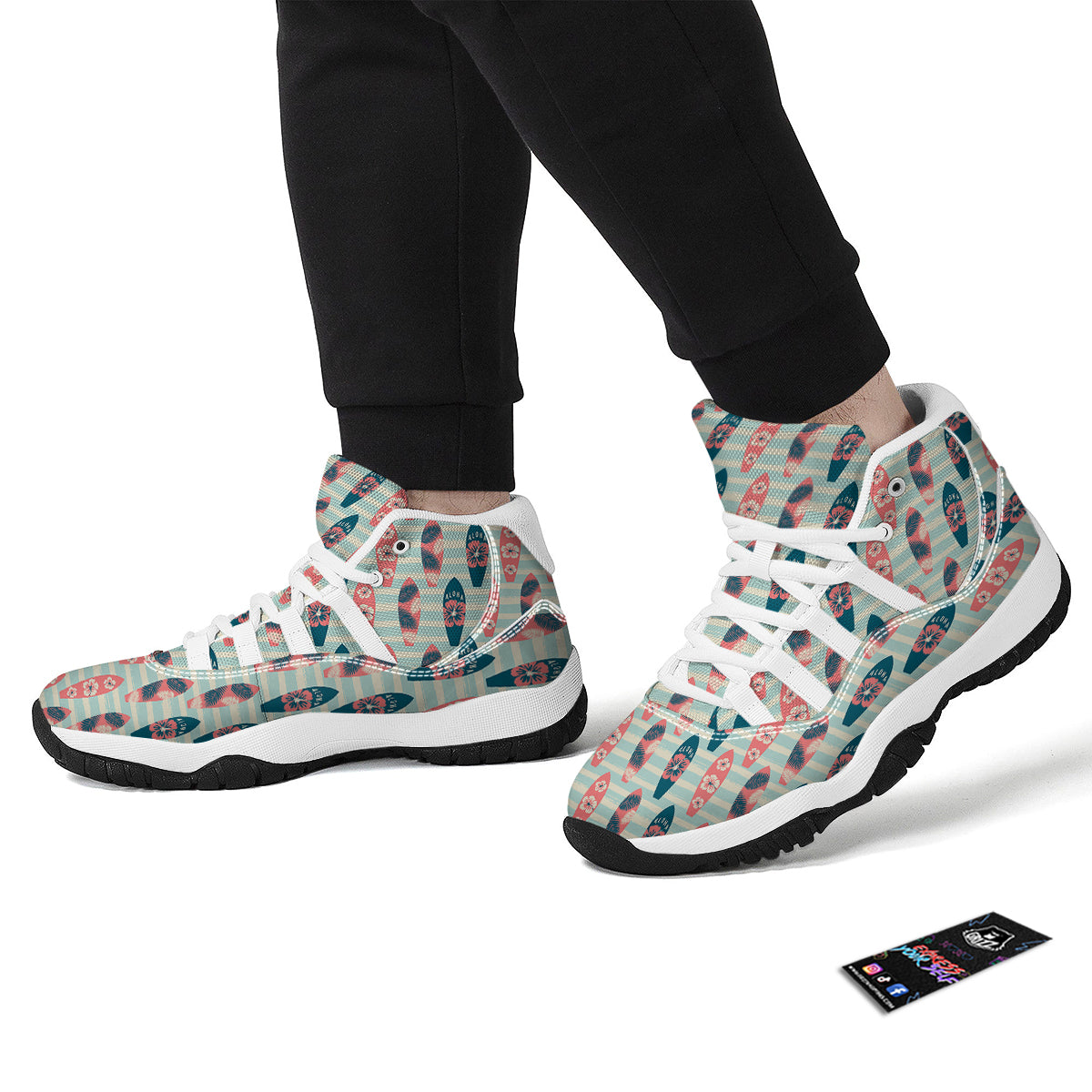 Surfboard Vintage Striped Print Pattern White Bball Shoes-grizzshop